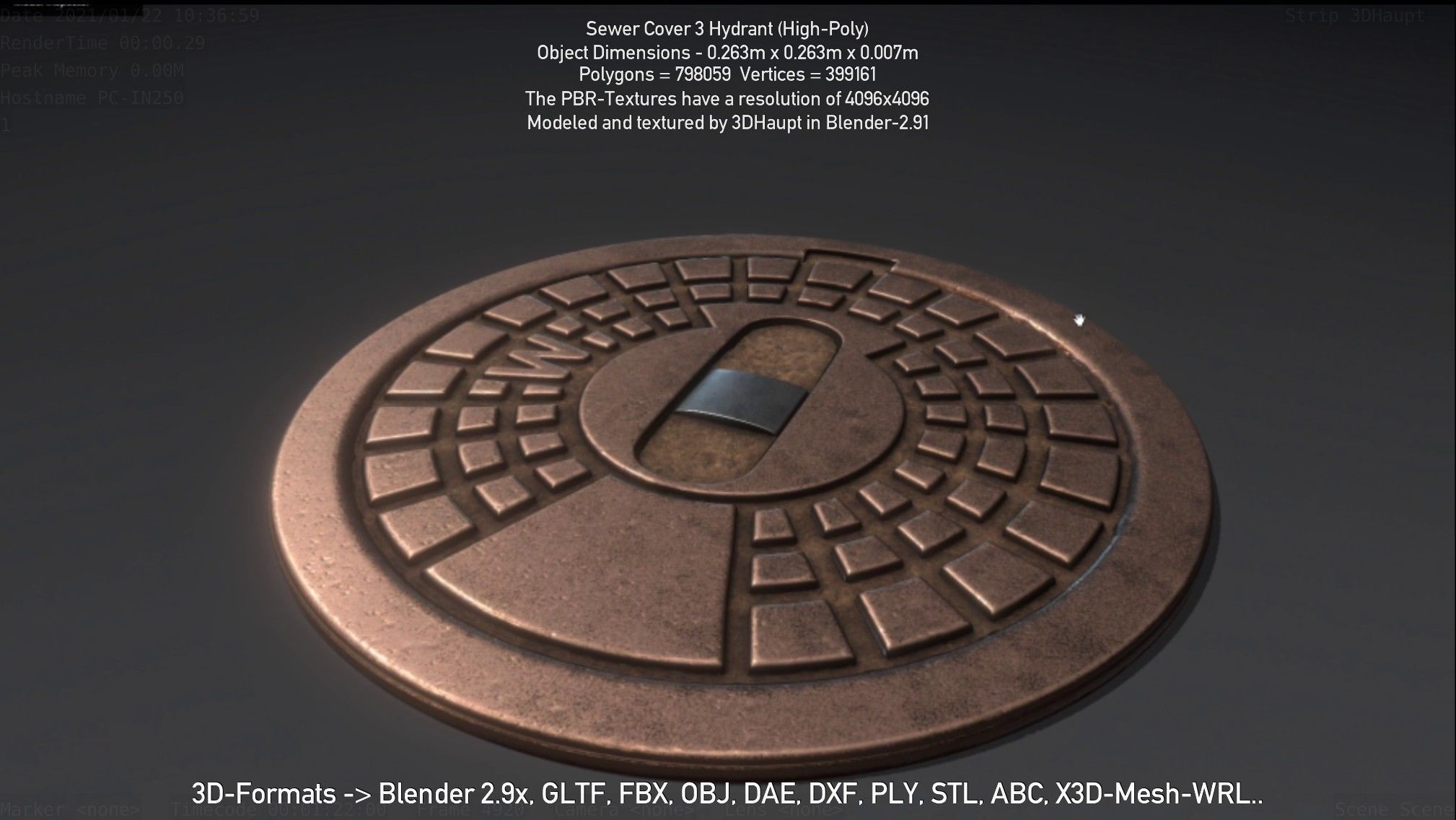 Sewer Cover 3 Hydrant High-Poly 3D model_121