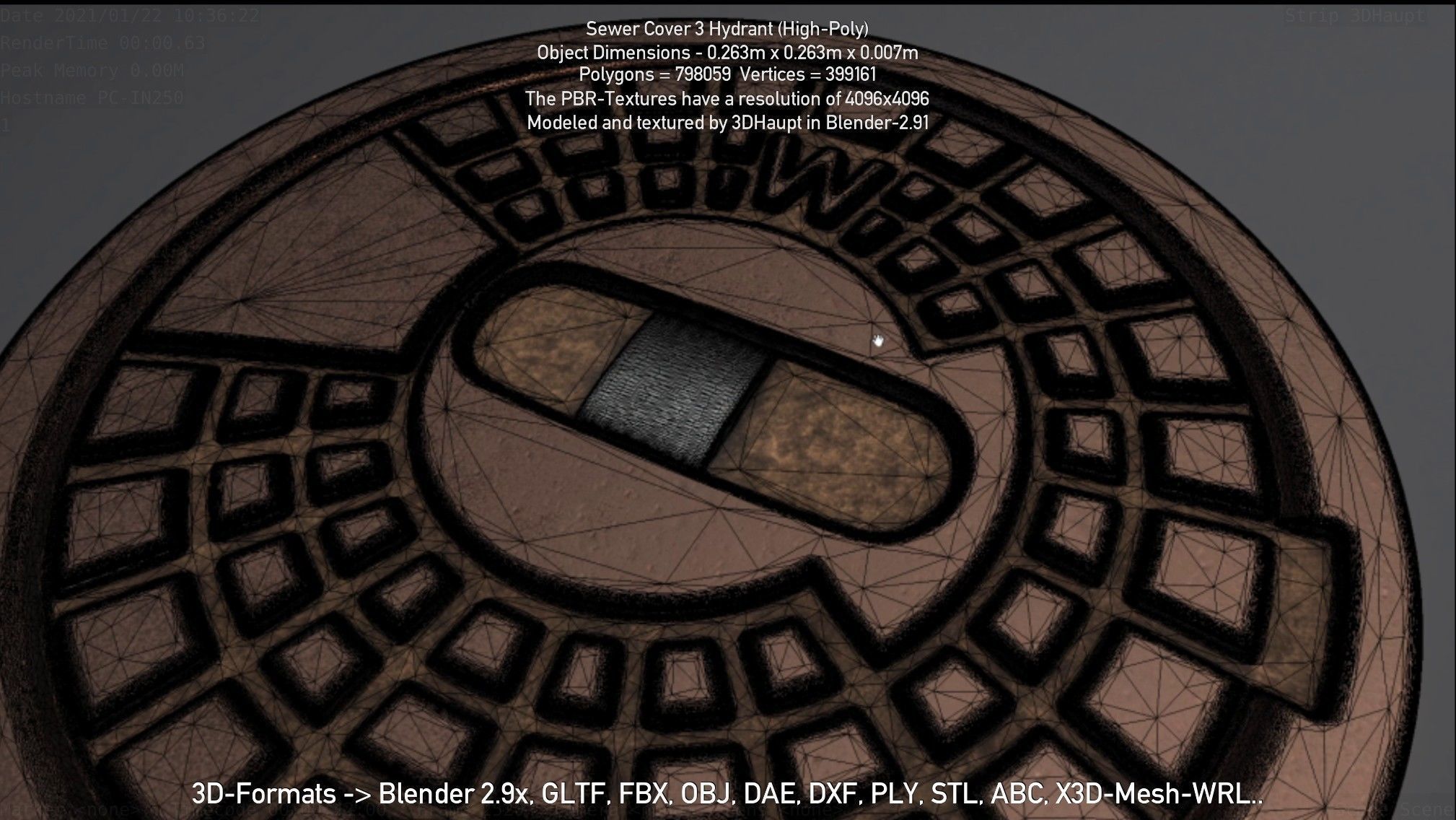 Sewer Cover 3 Hydrant High-Poly 3D model_68
