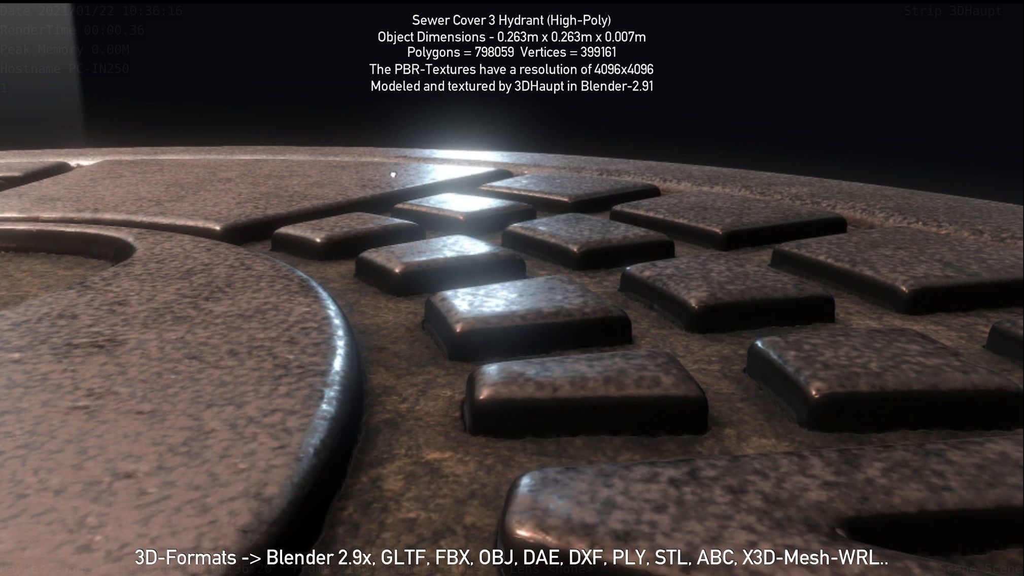 Sewer Cover 3 Hydrant High-Poly 3D model_13