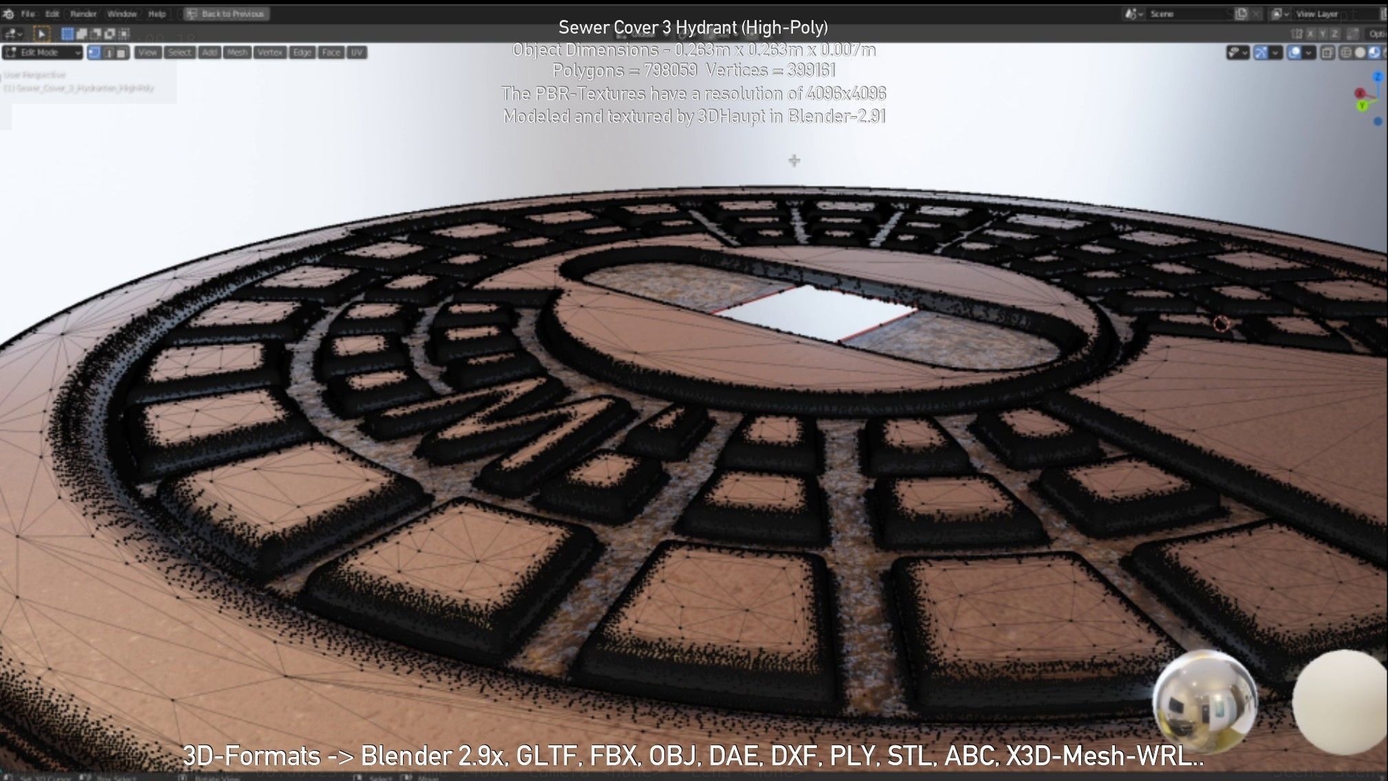 Sewer Cover 3 Hydrant High-Poly 3D model_22