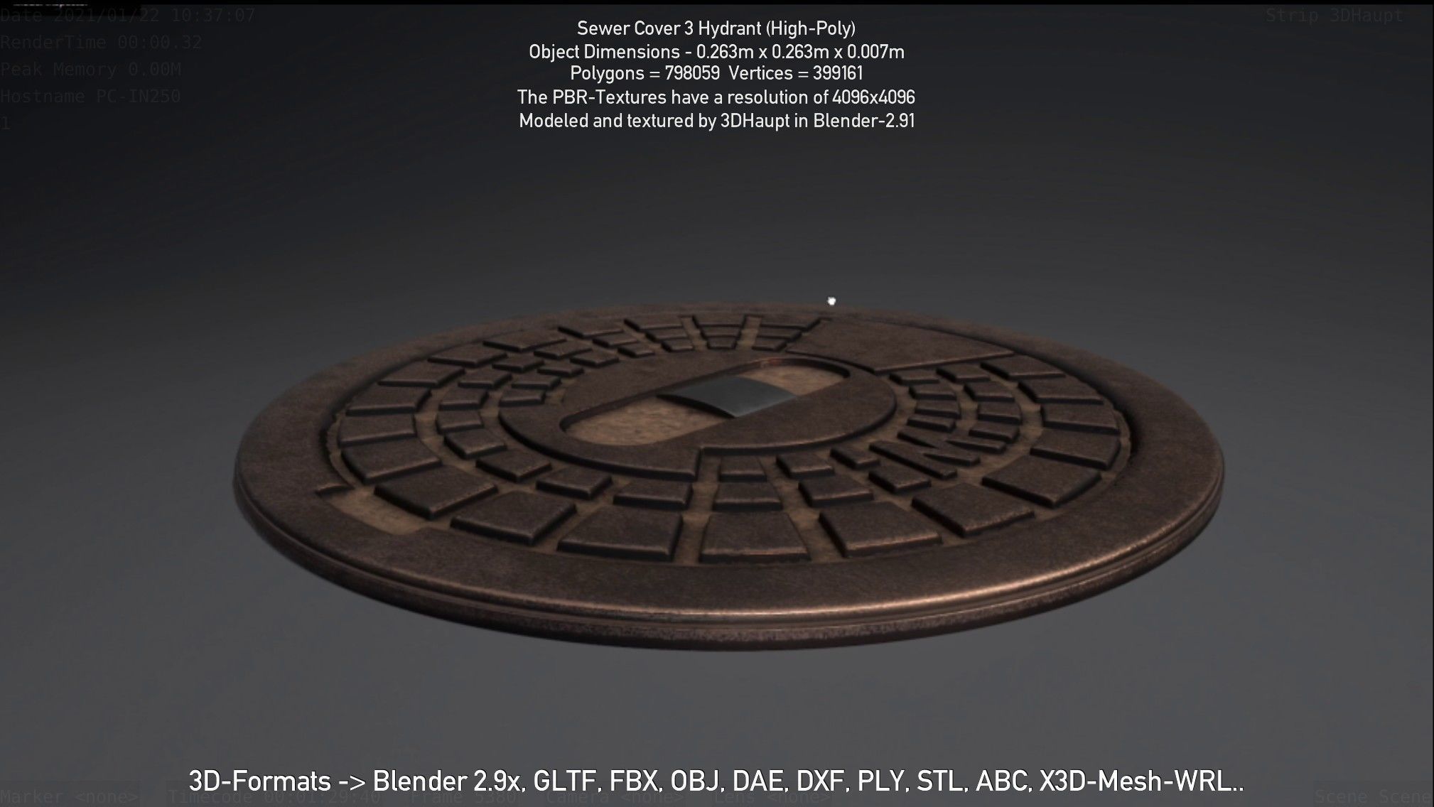 Sewer Cover 3 Hydrant High-Poly 3D model_53