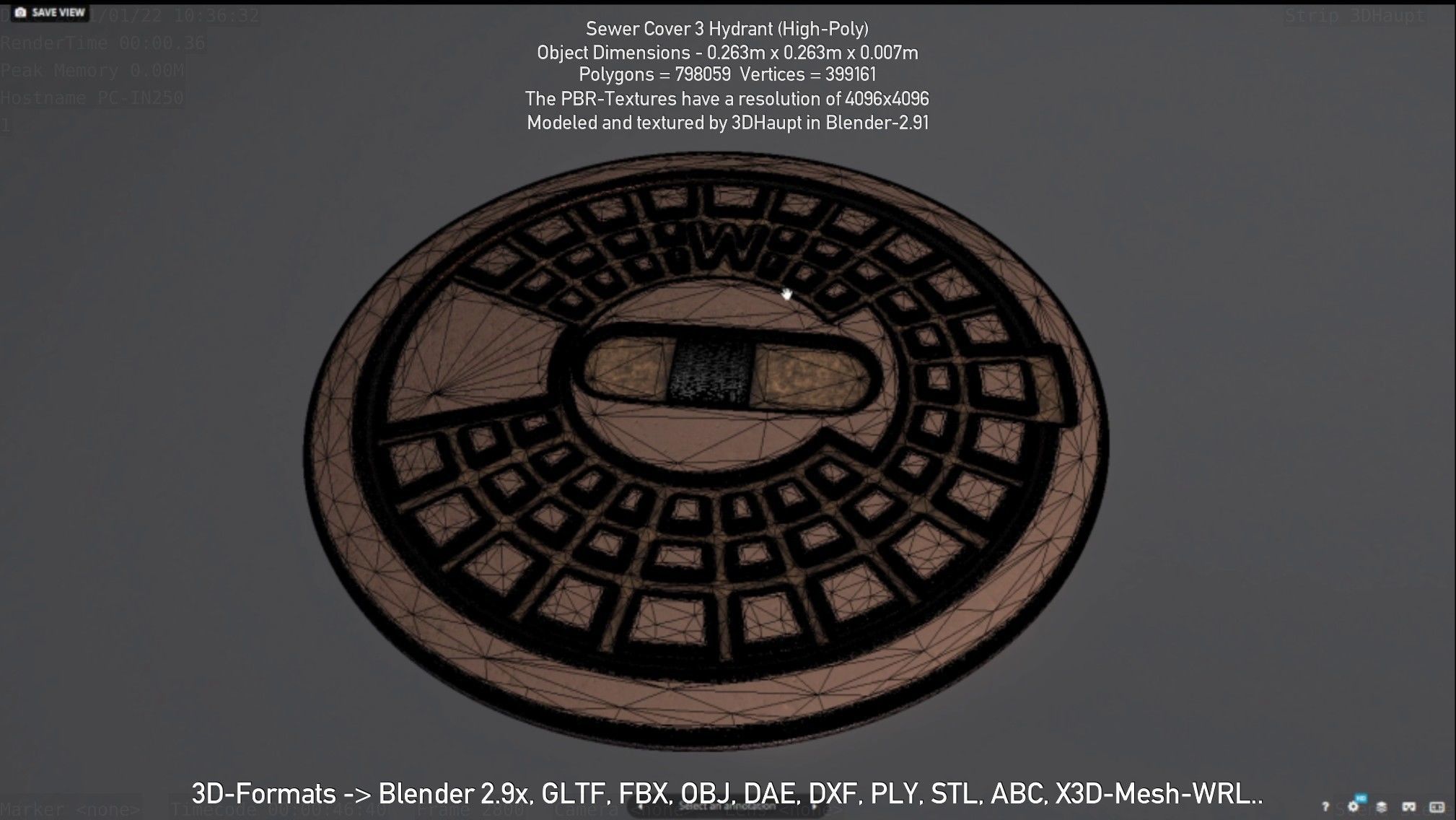 Sewer Cover 3 Hydrant High-Poly 3D model_70