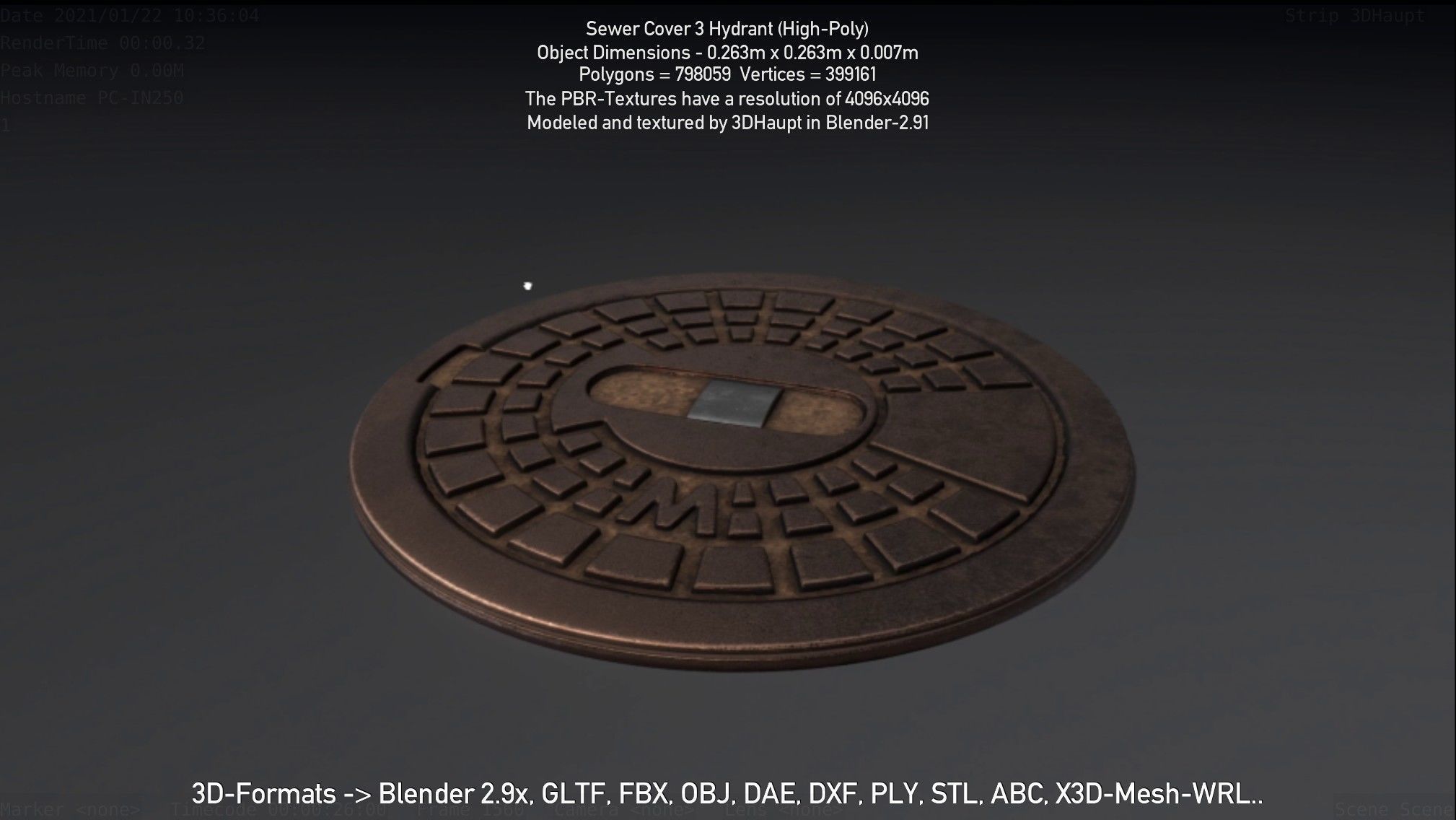 Sewer Cover 3 Hydrant High-Poly 3D model_103