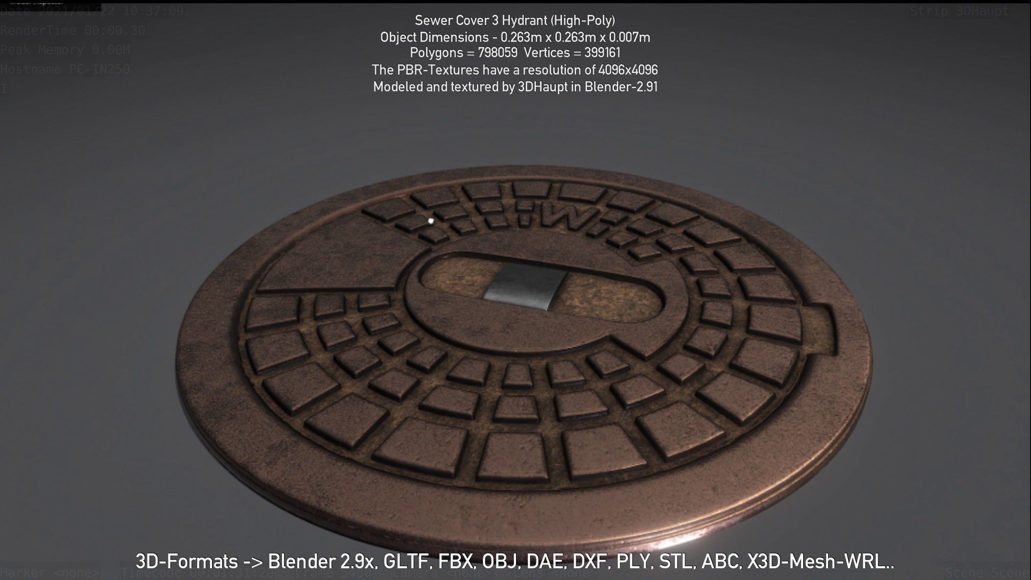 Sewer Cover 3 Hydrant High-Poly 3D model_92