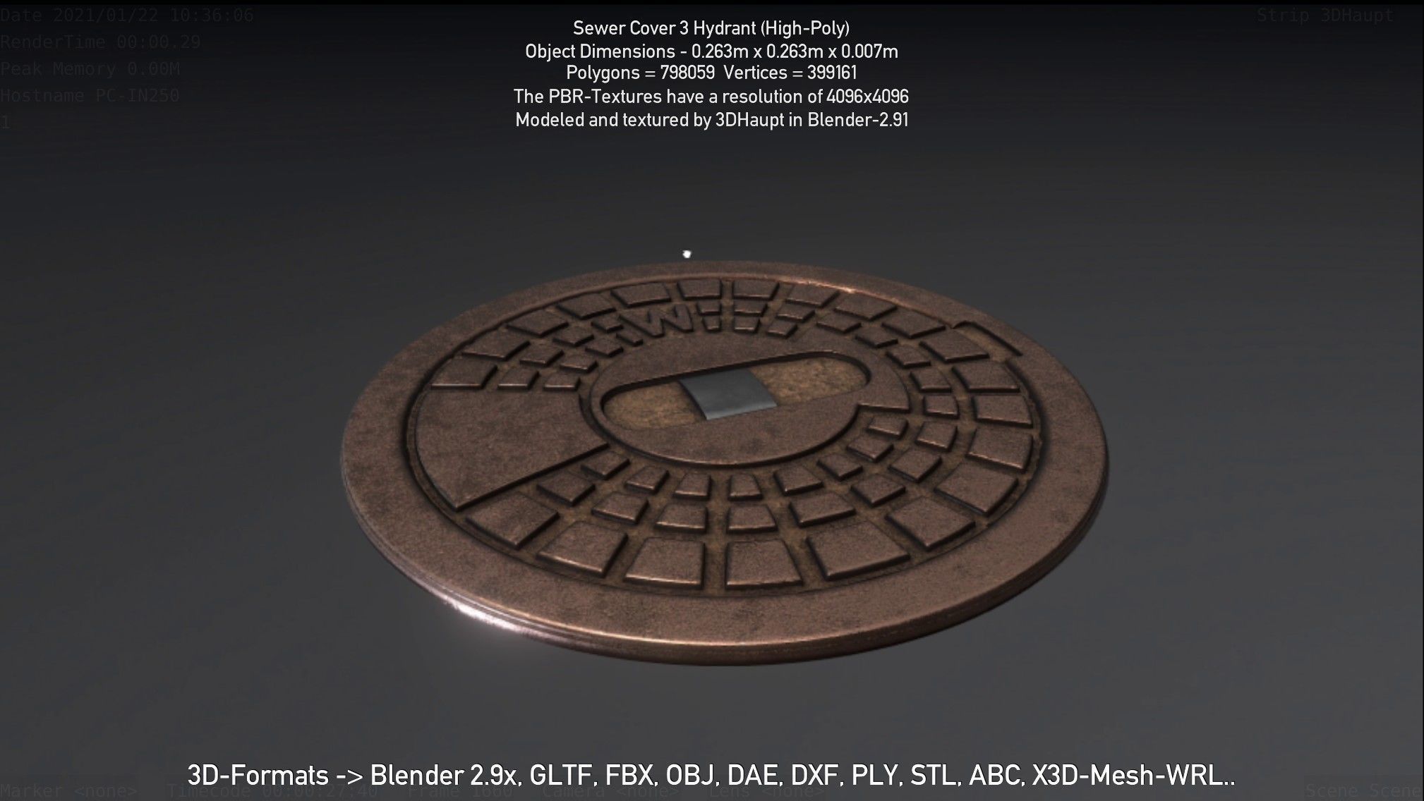 Sewer Cover 3 Hydrant High-Poly 3D model_24