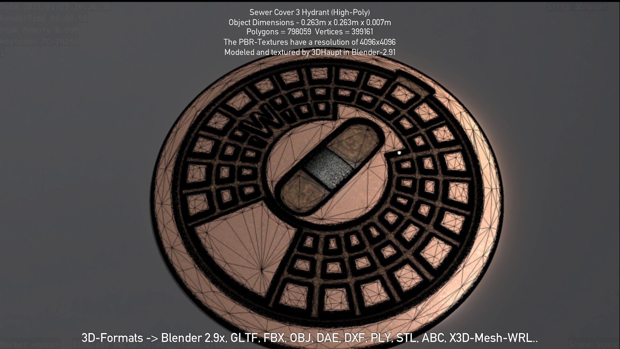 Sewer Cover 3 Hydrant High-Poly 3D model_15
