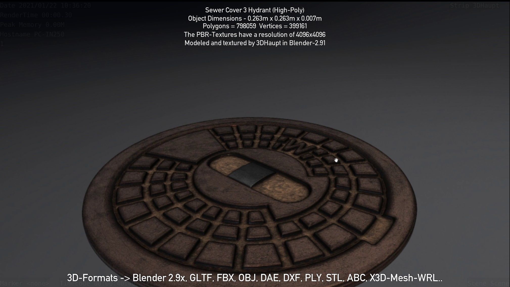Sewer Cover 3 Hydrant High-Poly 3D model_29