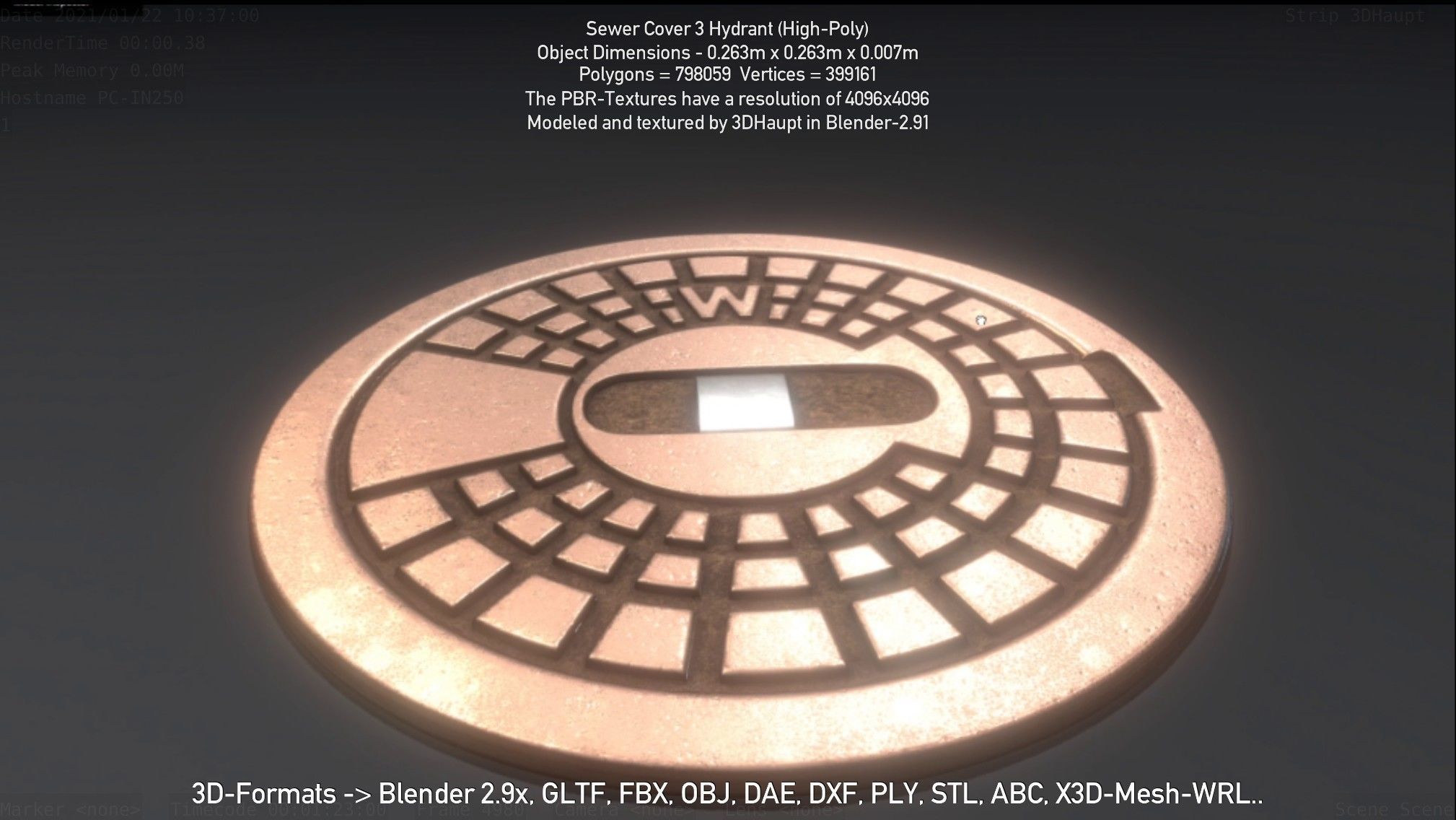 Sewer Cover 3 Hydrant High-Poly 3D model_7