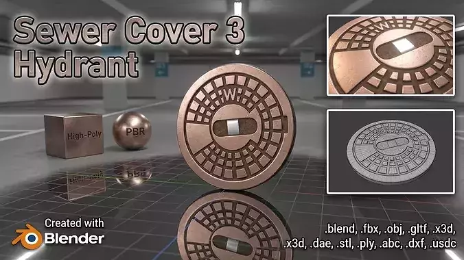Sewer Cover 3 Hydrant High-Poly