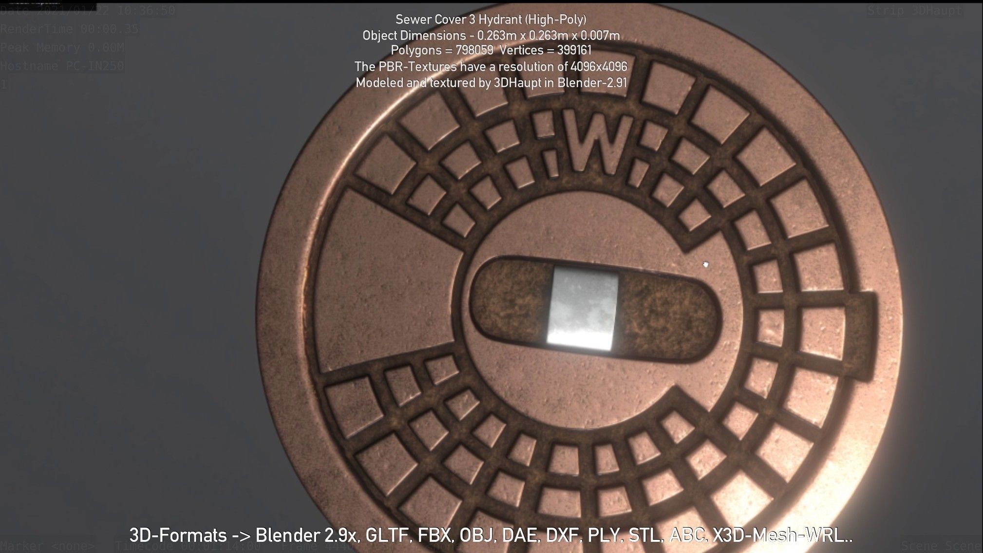 Sewer Cover 3 Hydrant High-Poly 3D model_123