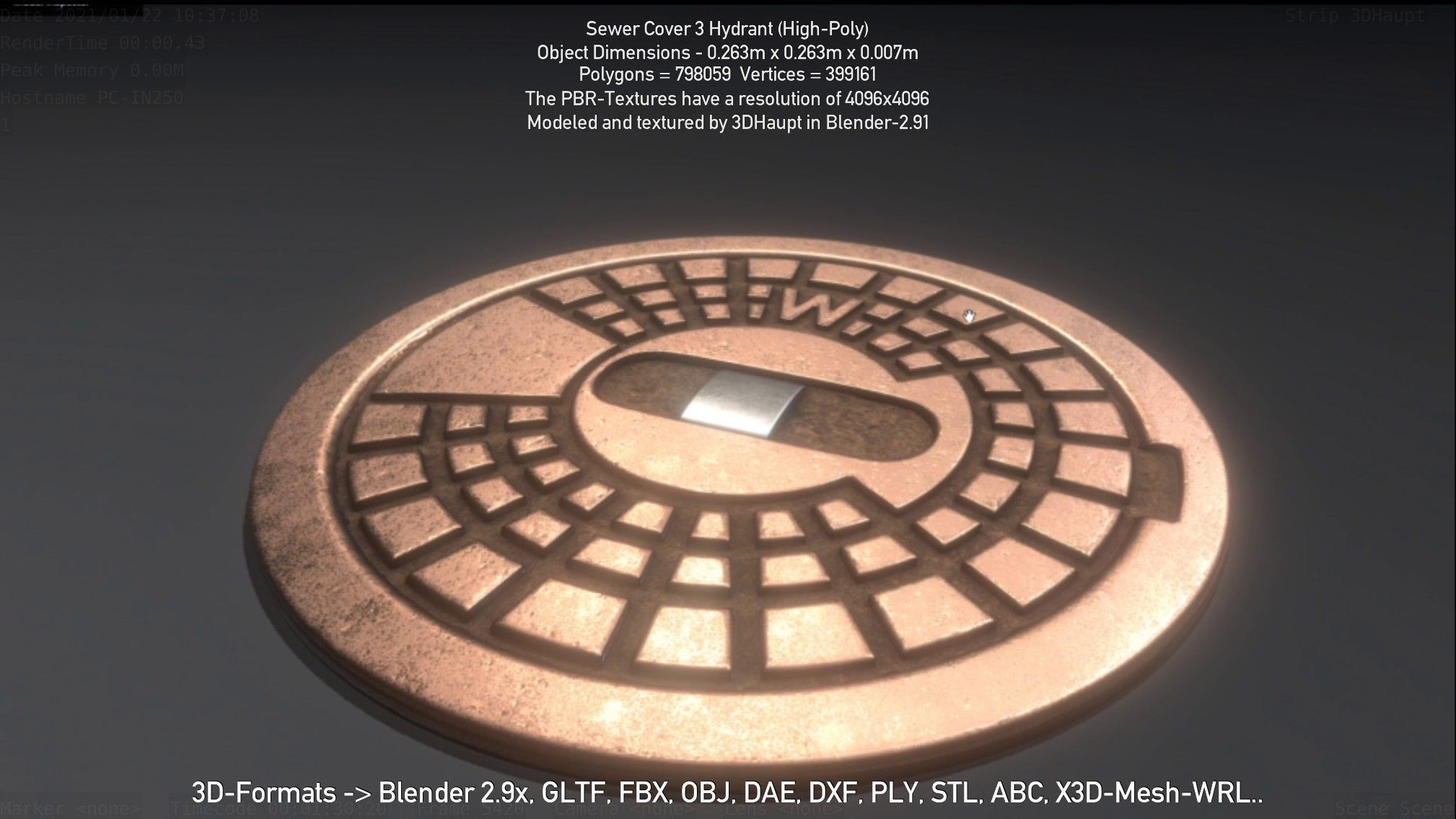 Sewer Cover 3 Hydrant High-Poly 3D model_125