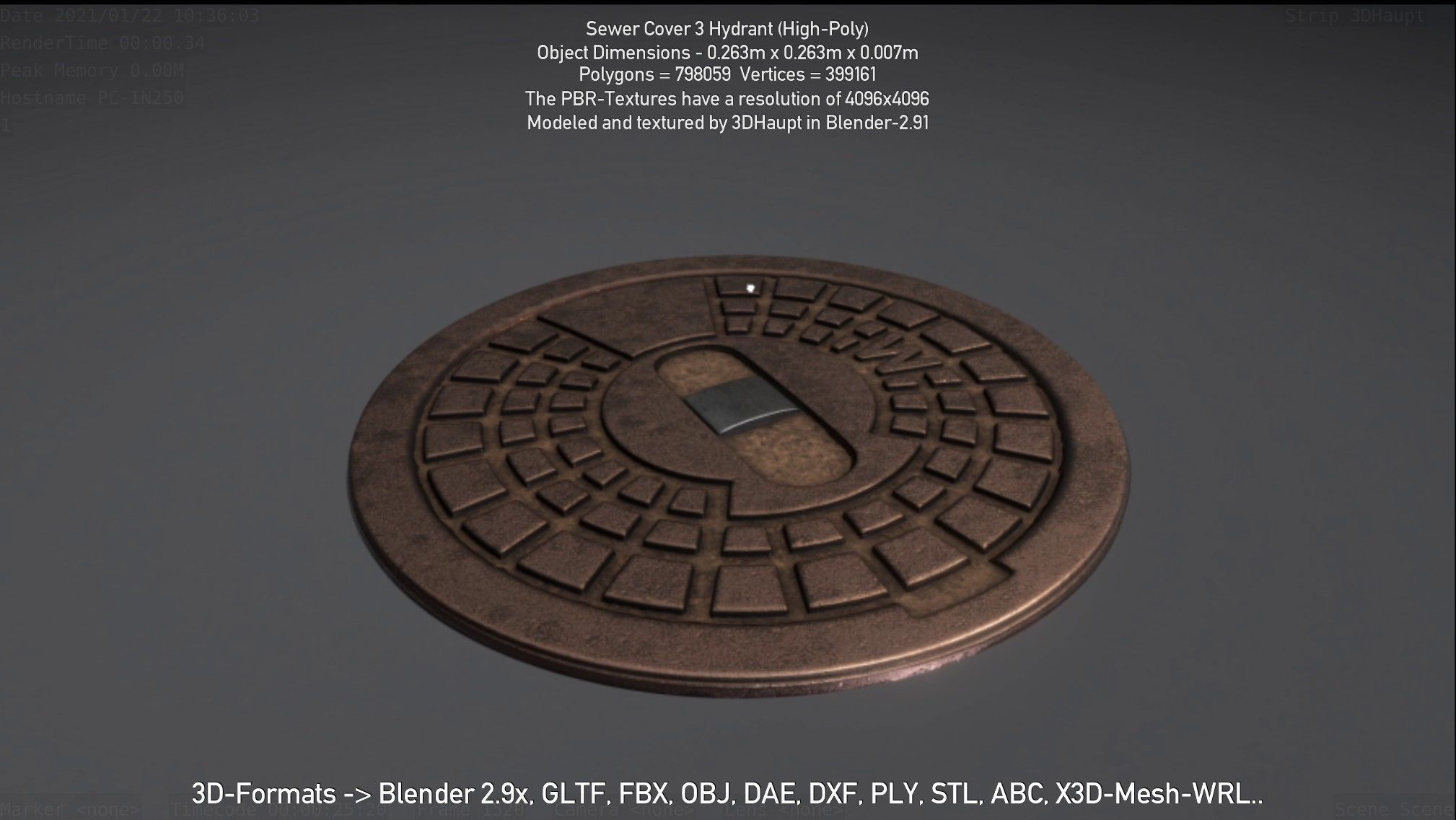 Sewer Cover 3 Hydrant High-Poly 3D model_23