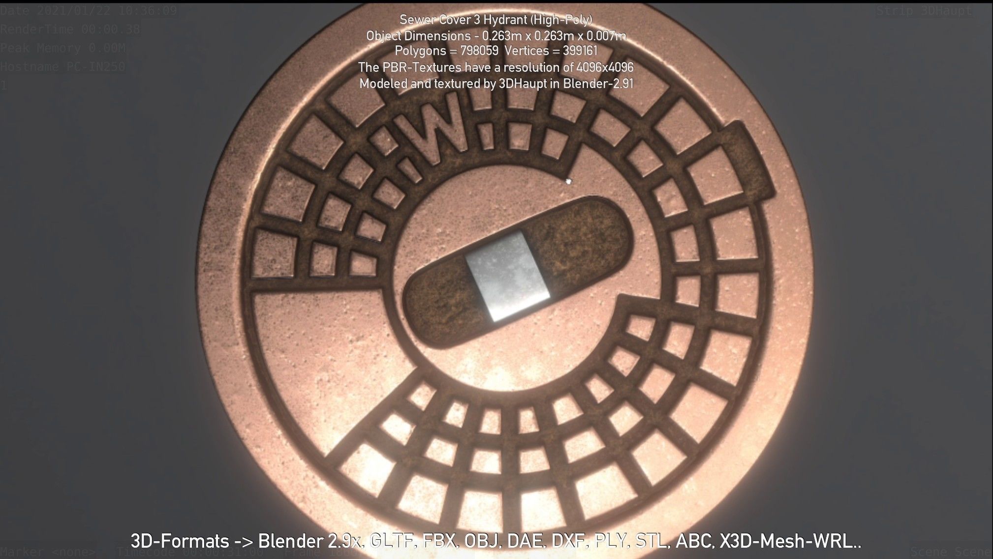 Sewer Cover 3 Hydrant High-Poly 3D model_12