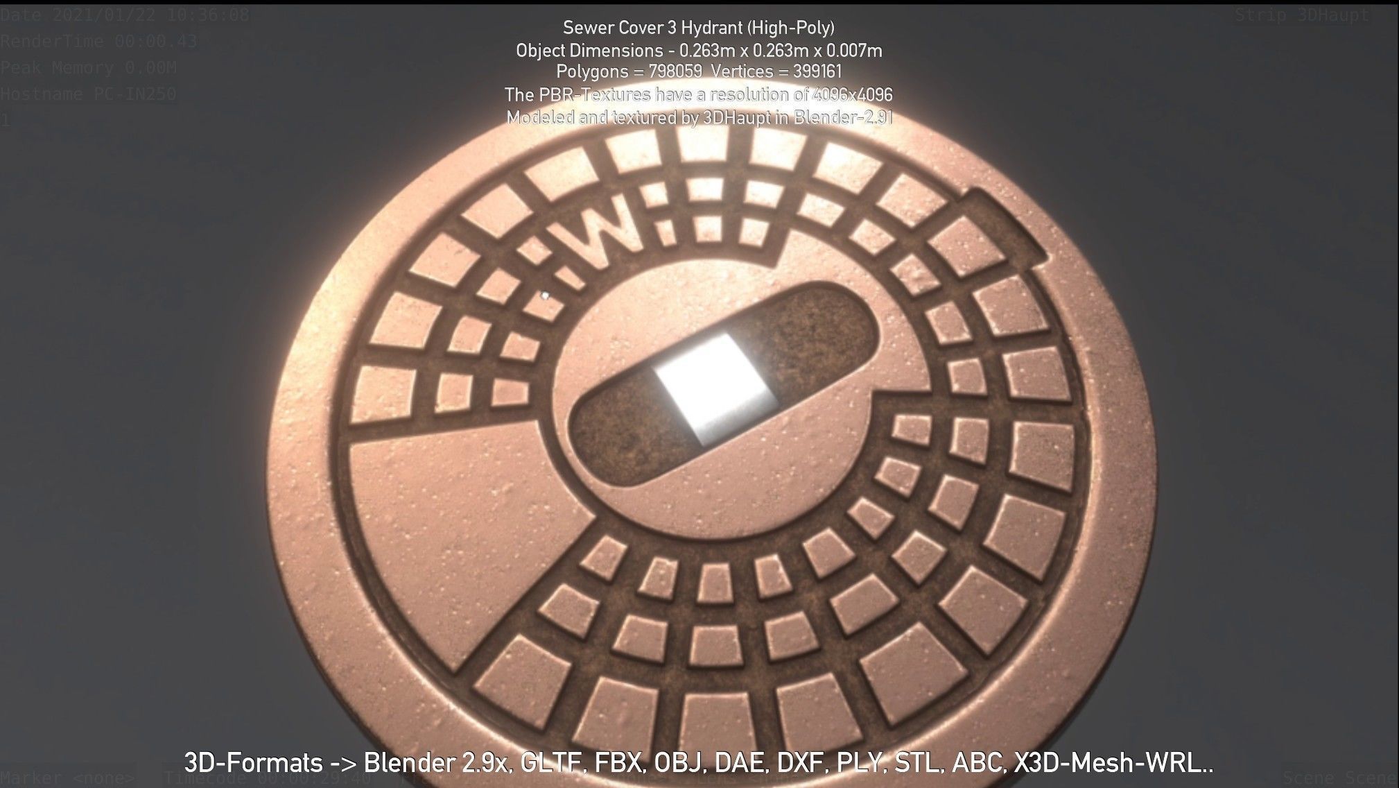 Sewer Cover 3 Hydrant High-Poly 3D model_11