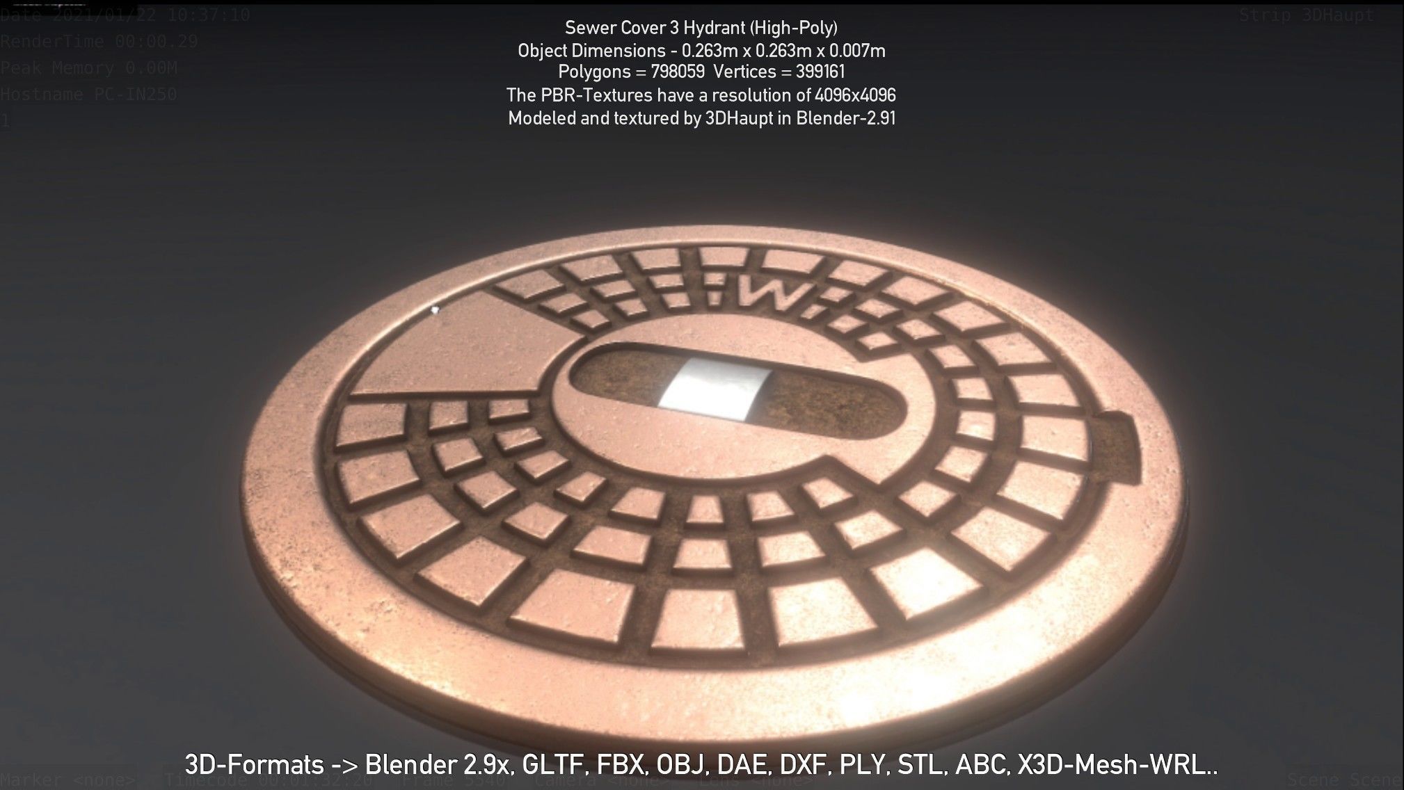 Sewer Cover 3 Hydrant High-Poly 3D model_126