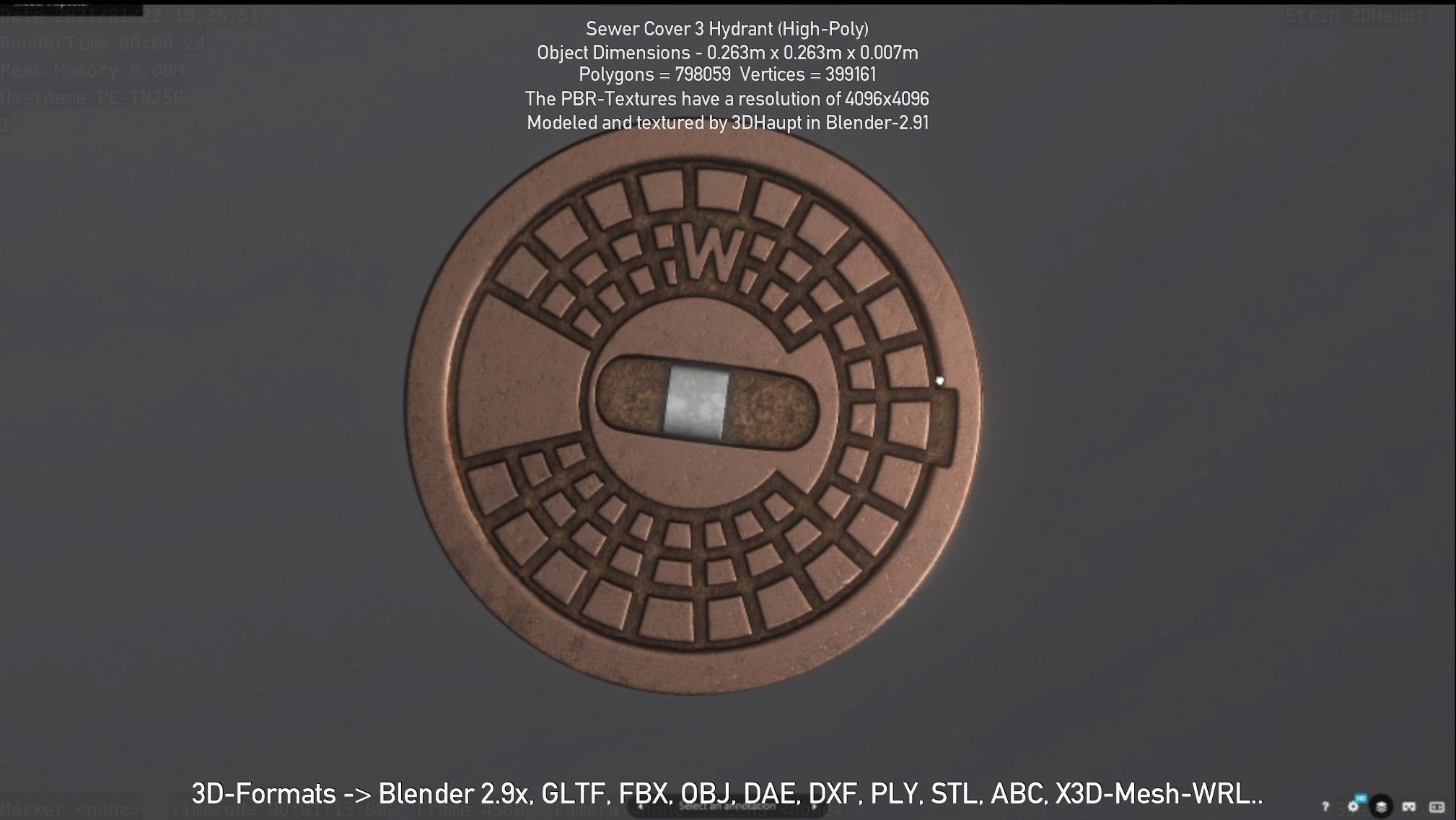 Sewer Cover 3 Hydrant High-Poly 3D model_46