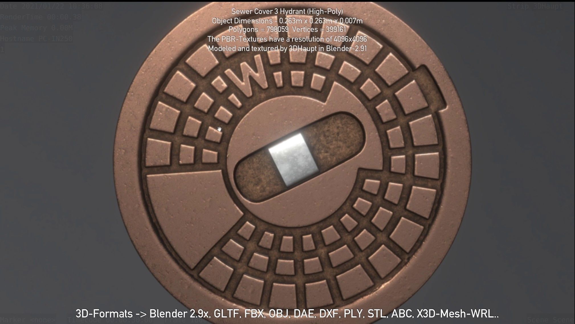 Sewer Cover 3 Hydrant High-Poly 3D model_25