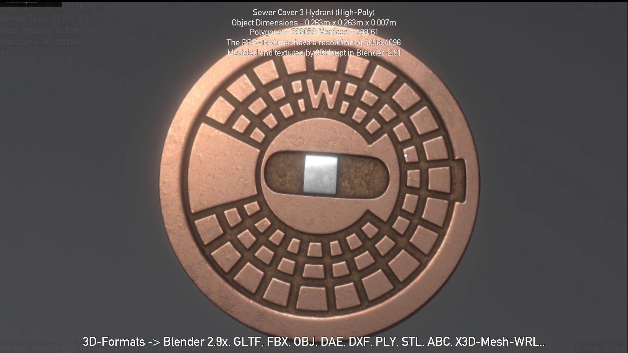 Sewer Cover 3 Hydrant High-Poly 3D model_129