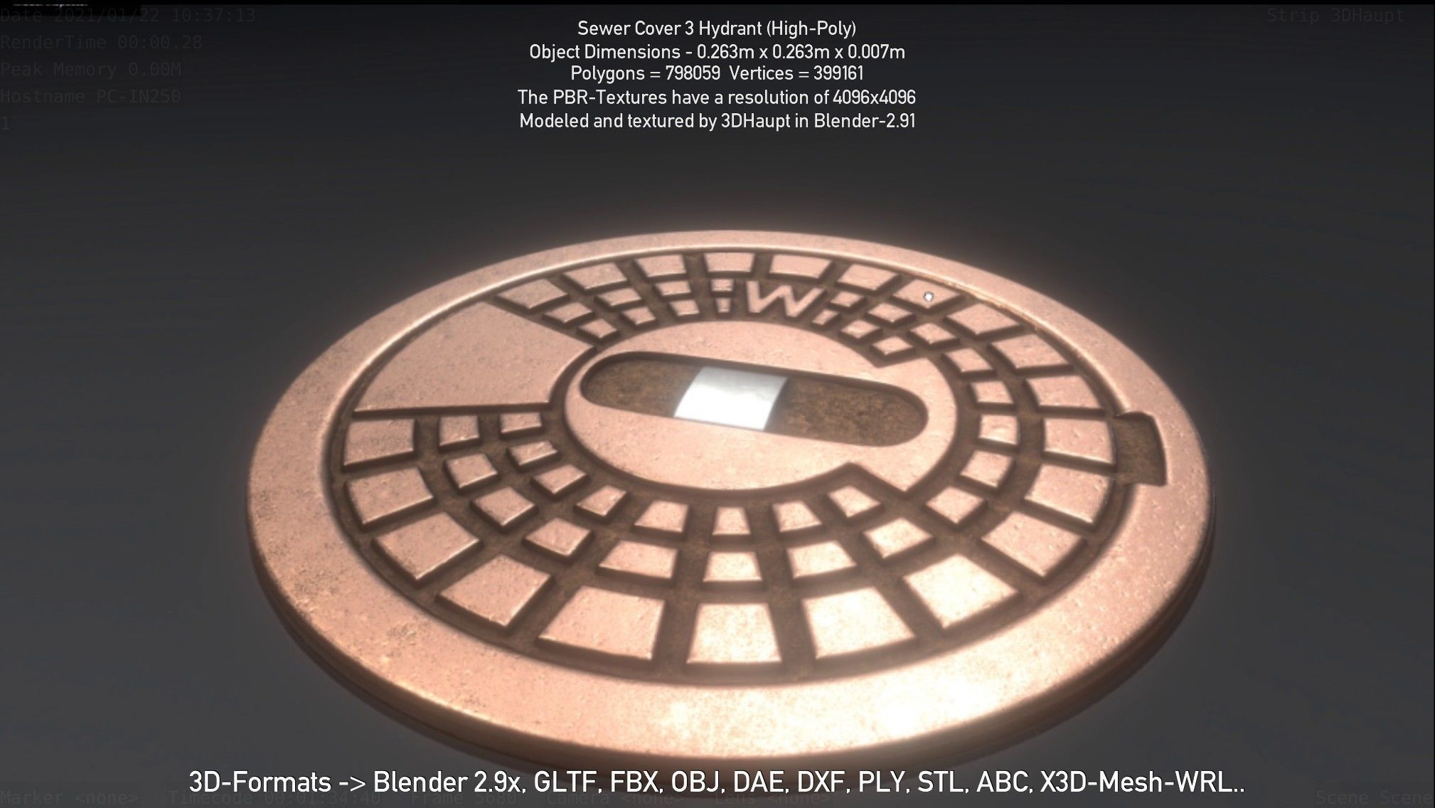 Sewer Cover 3 Hydrant High-Poly 3D model_56