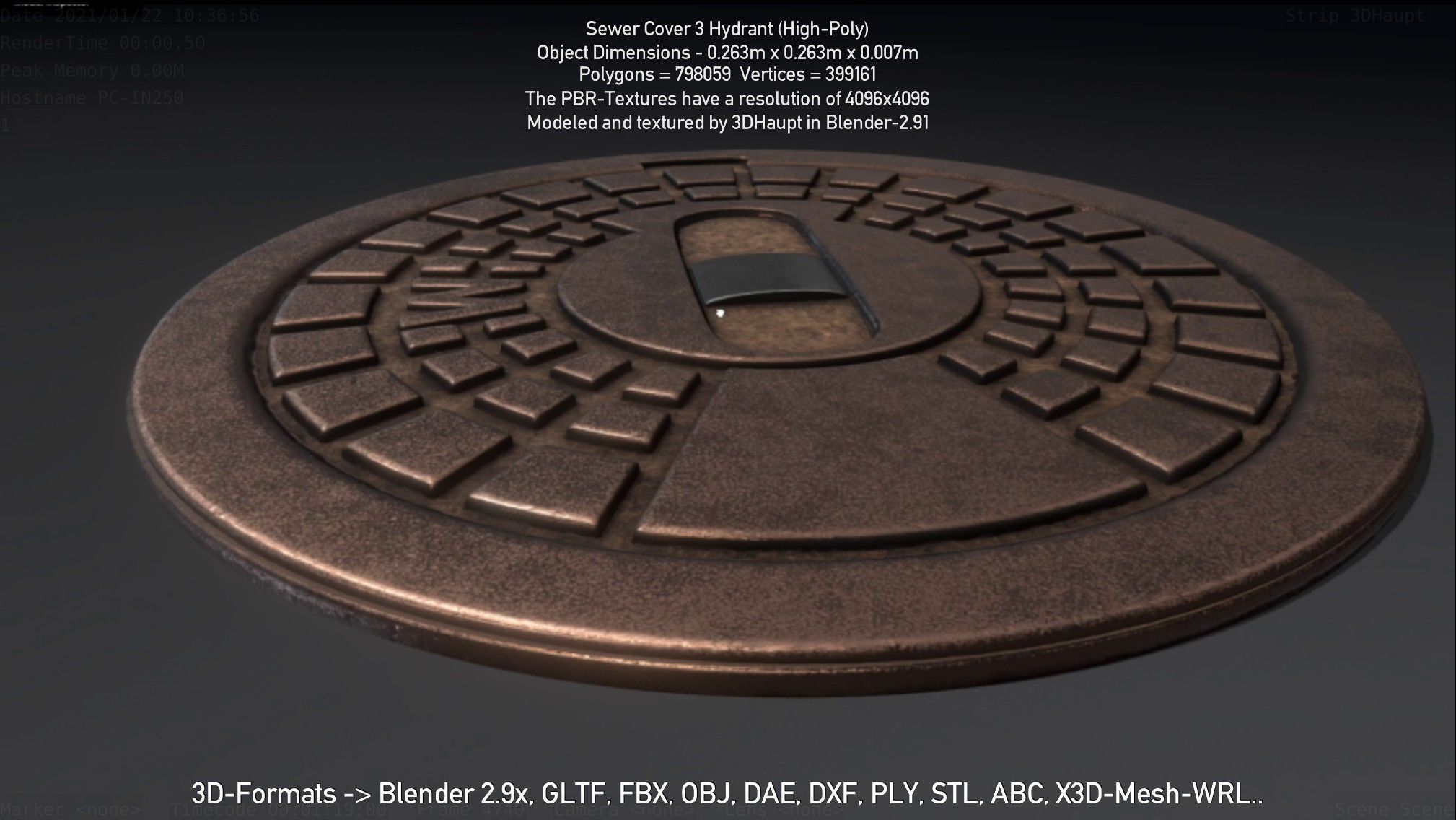 Sewer Cover 3 Hydrant High-Poly 3D model_120