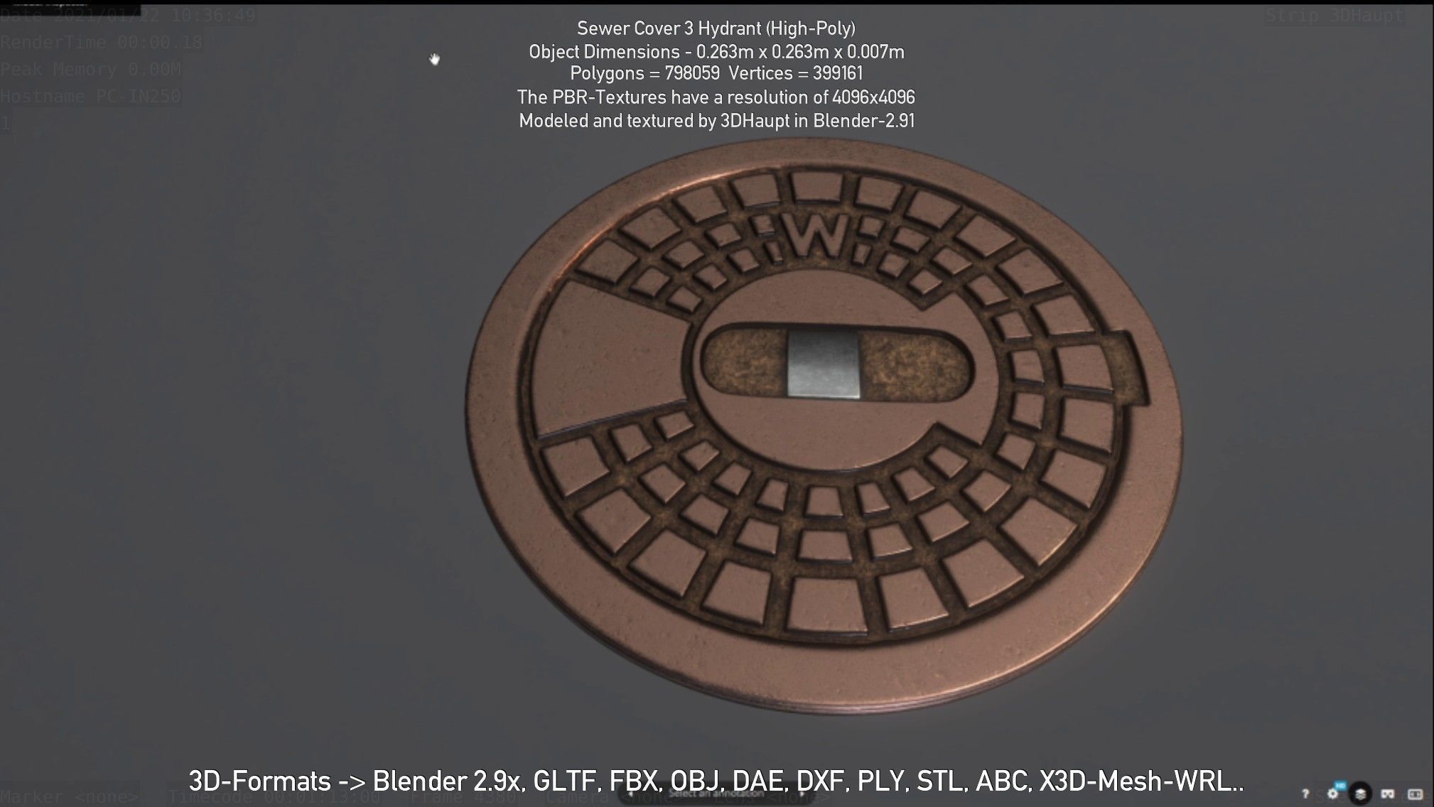 Sewer Cover 3 Hydrant High-Poly 3D model_45