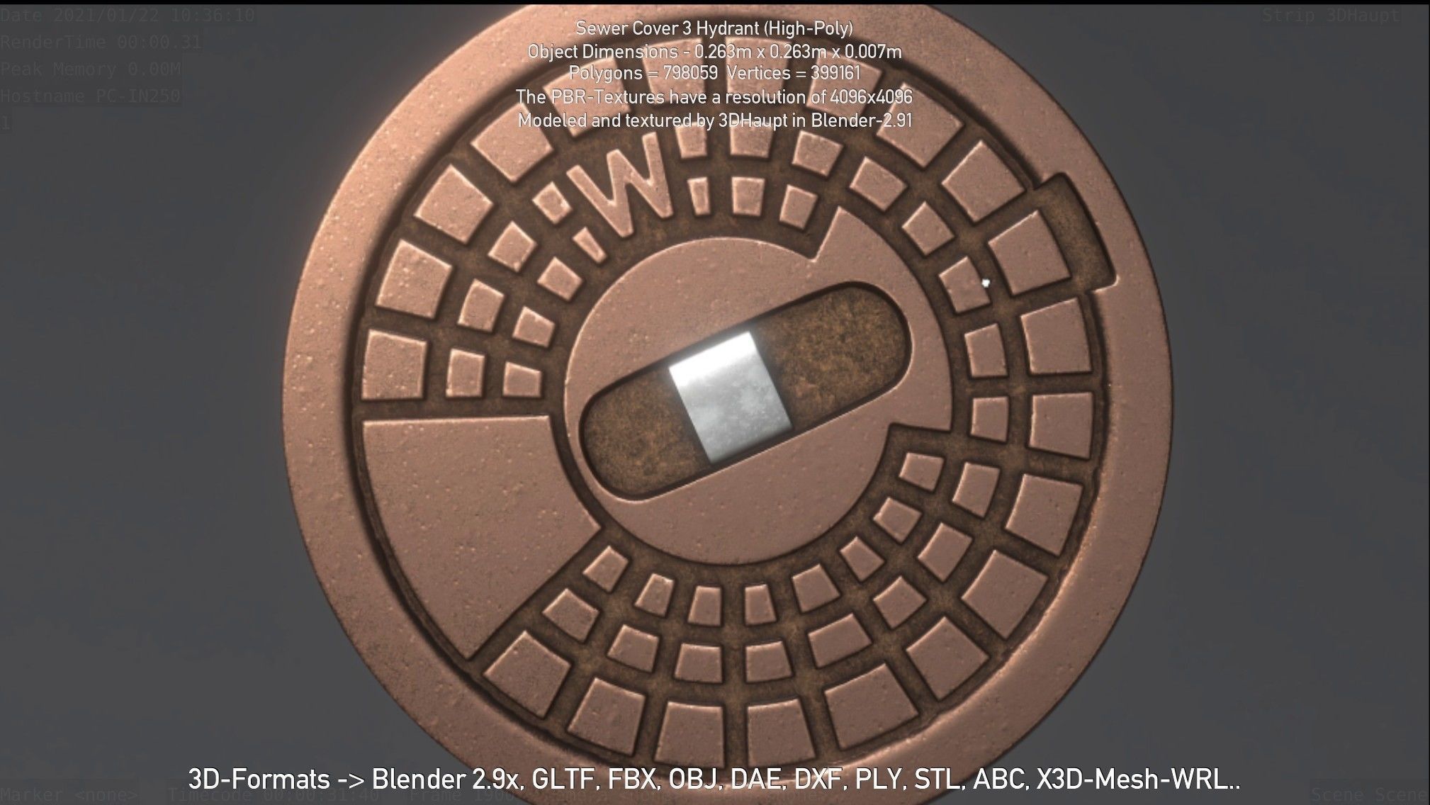 Sewer Cover 3 Hydrant High-Poly 3D model_105