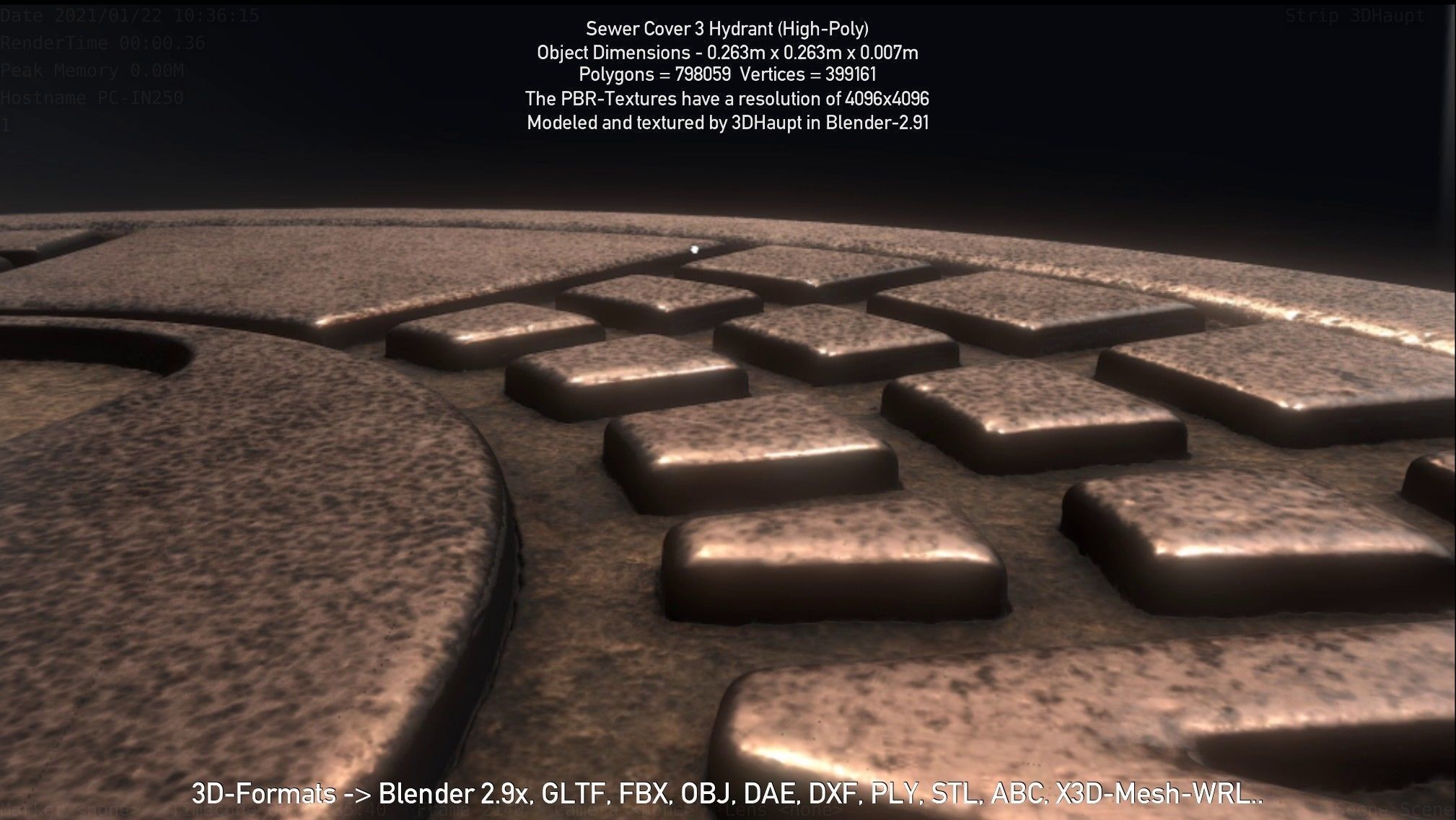 Sewer Cover 3 Hydrant High-Poly 3D model_140