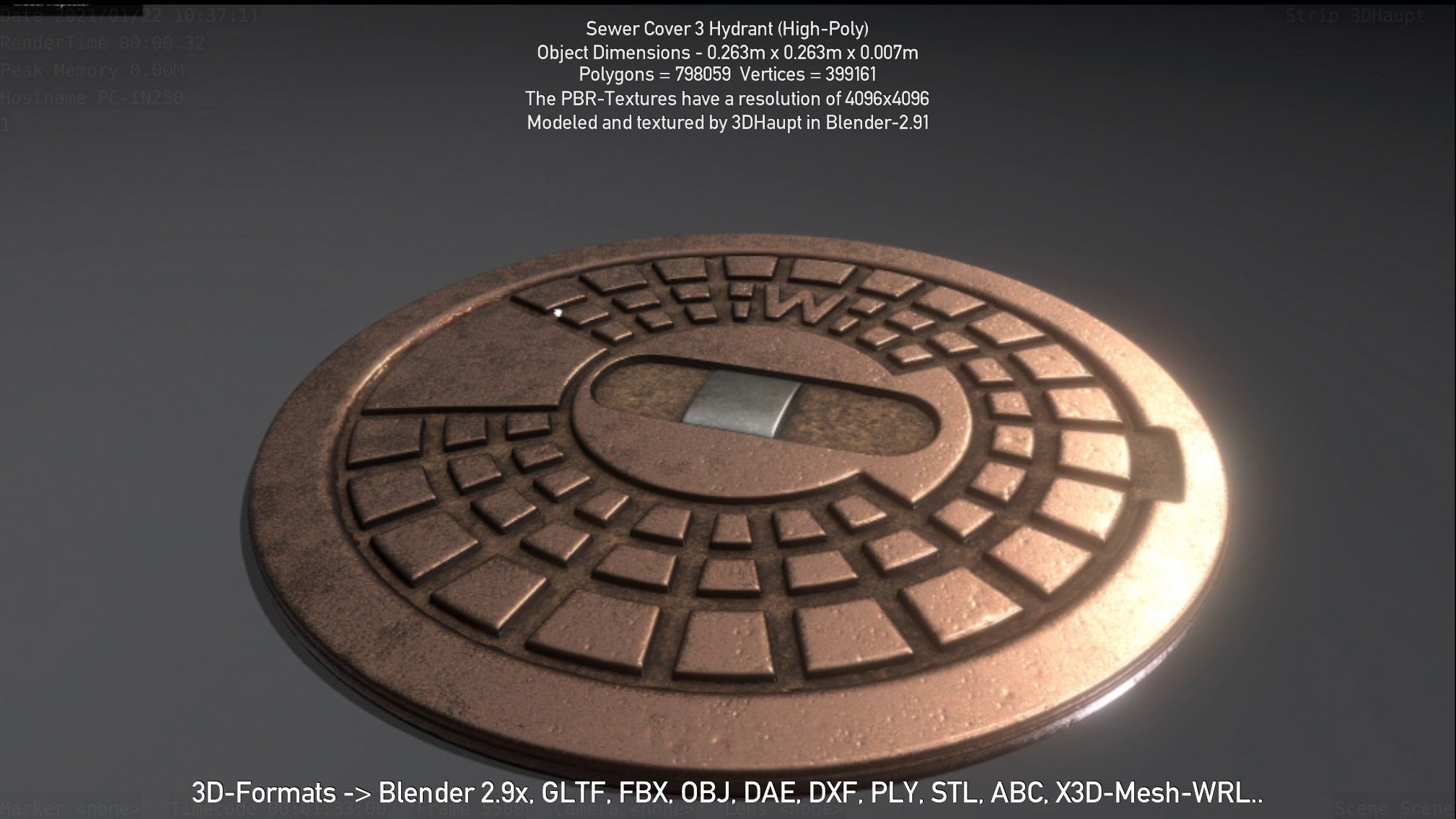 Sewer Cover 3 Hydrant High-Poly 3D model_93
