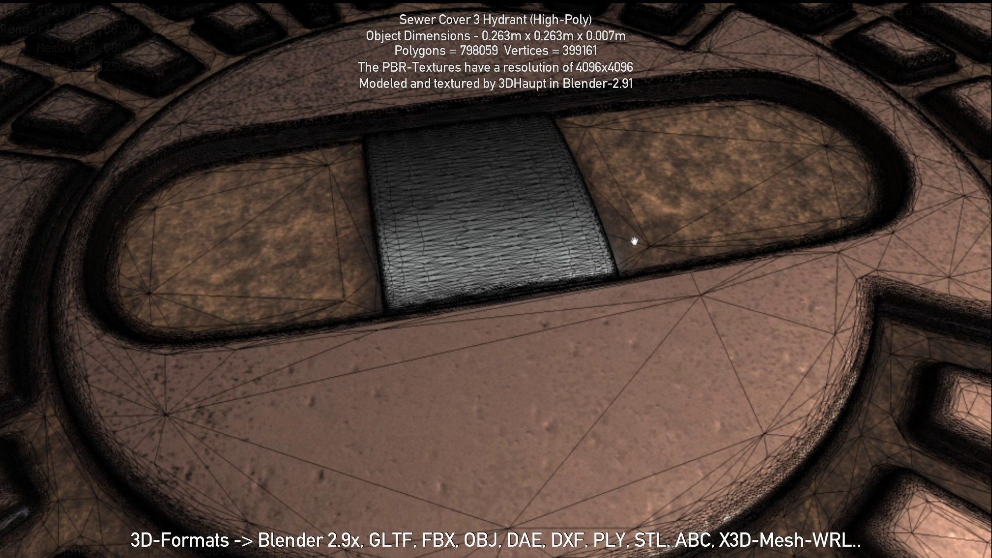 Sewer Cover 3 Hydrant High-Poly 3D model_30