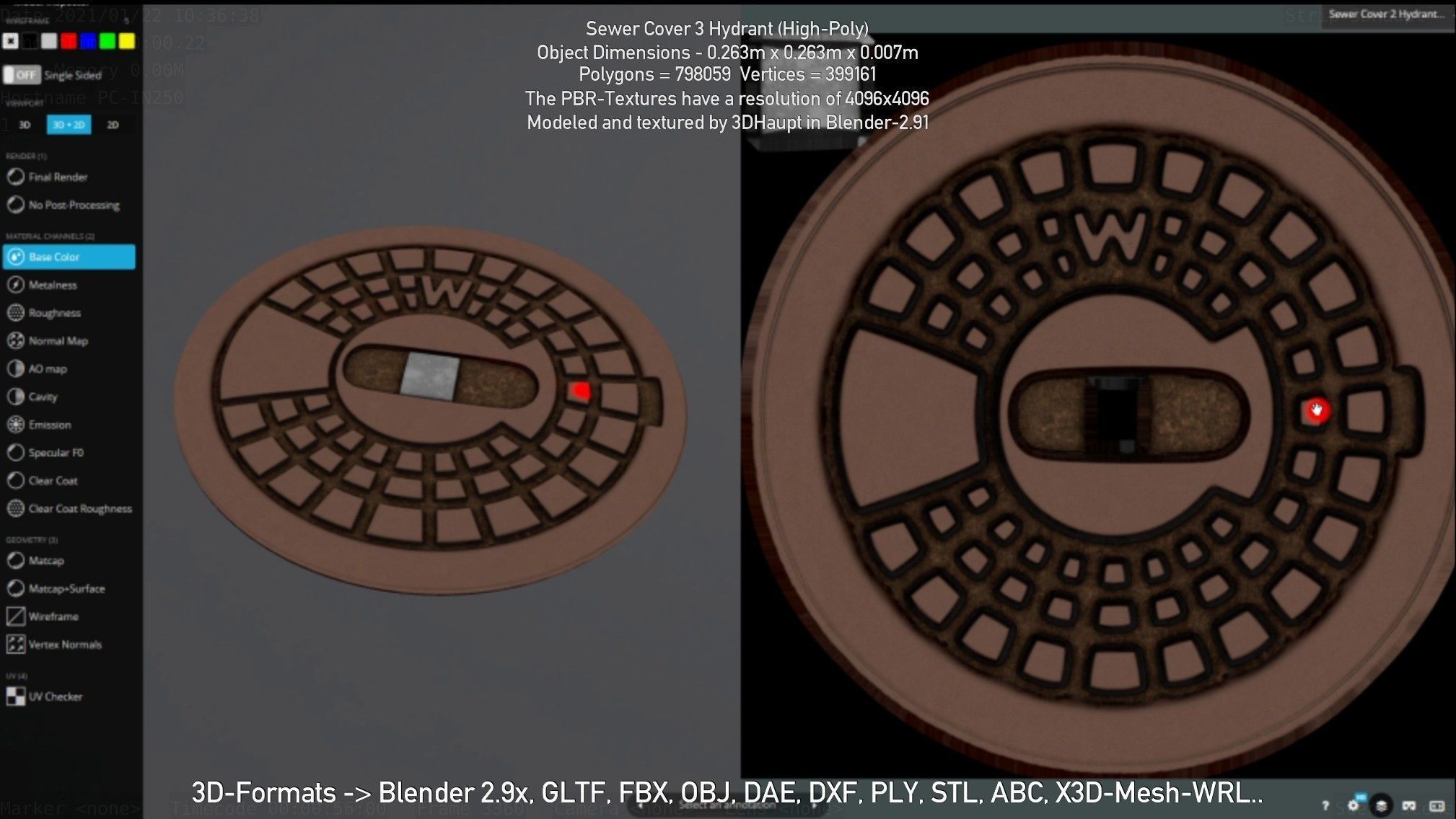 Sewer Cover 3 Hydrant High-Poly 3D model_37
