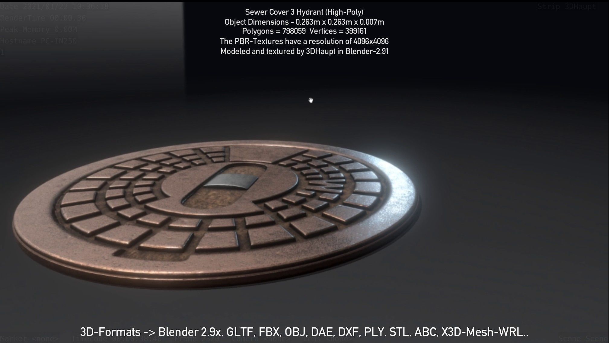 Sewer Cover 3 Hydrant High-Poly 3D model_28