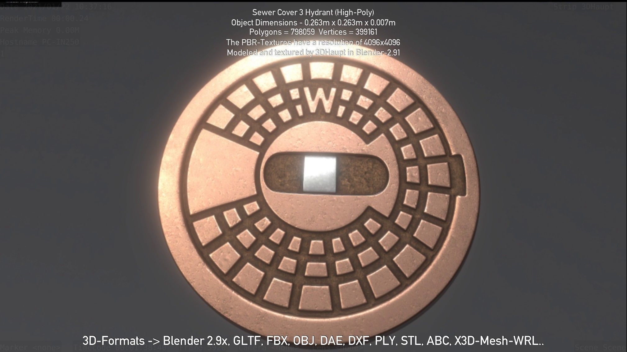 Sewer Cover 3 Hydrant High-Poly 3D model_58