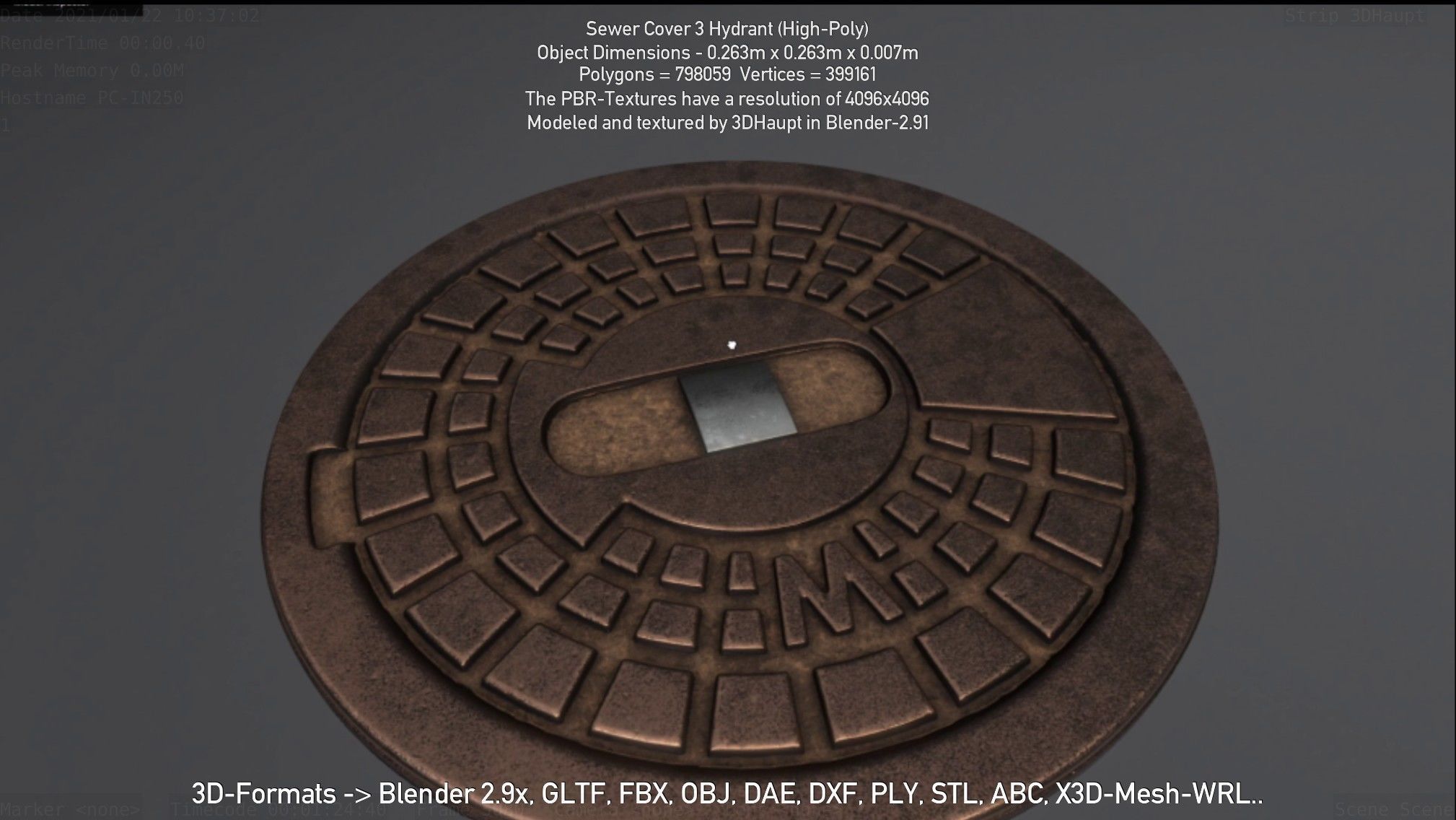 Sewer Cover 3 Hydrant High-Poly 3D model_89