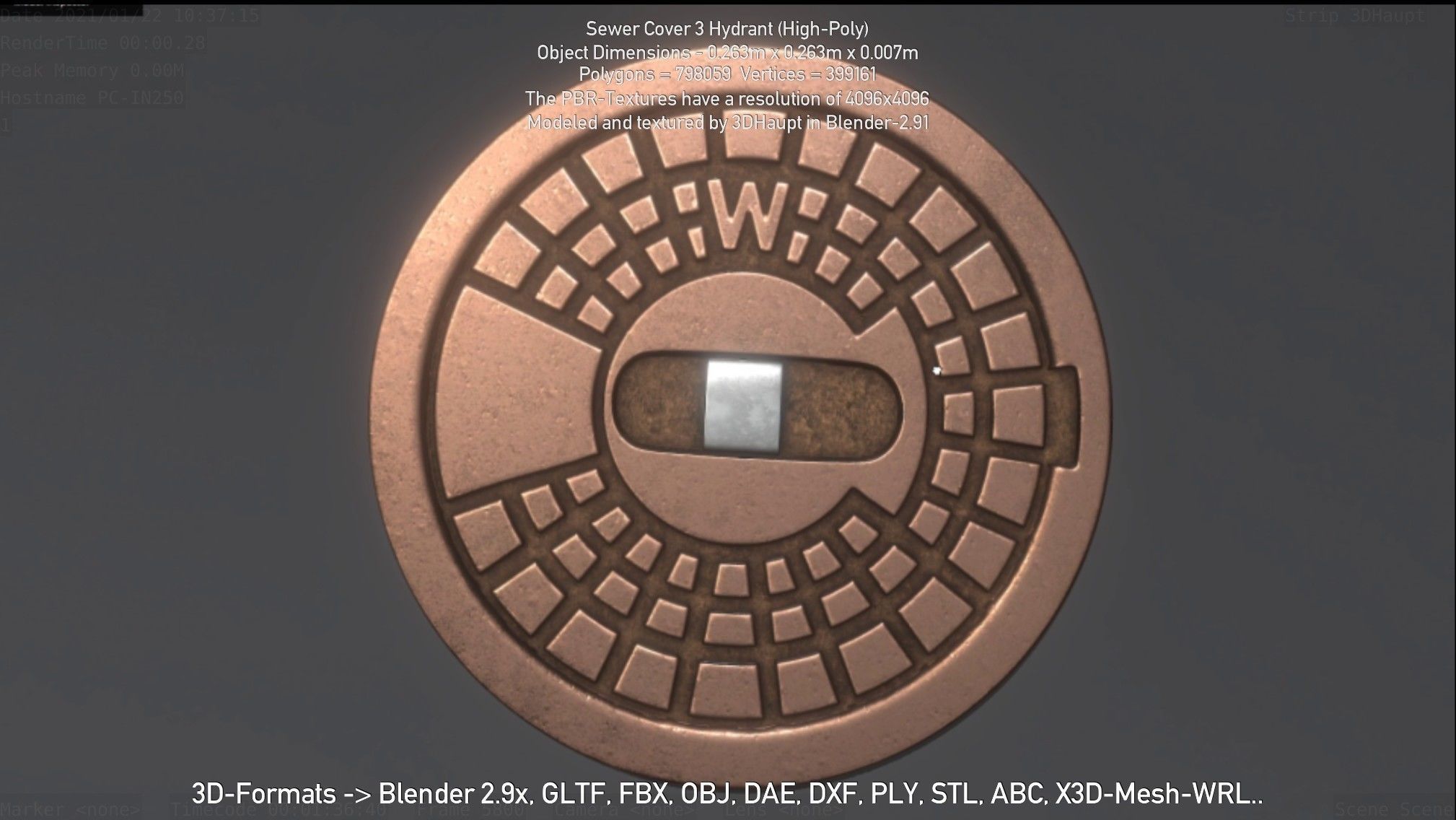 Sewer Cover 3 Hydrant High-Poly 3D model_57