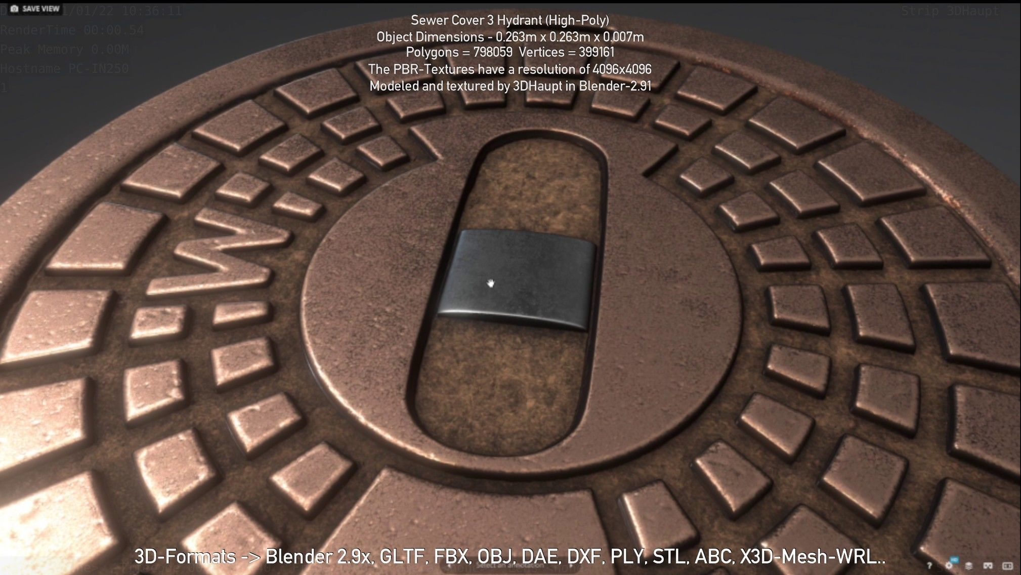 Sewer Cover 3 Hydrant High-Poly 3D model_5