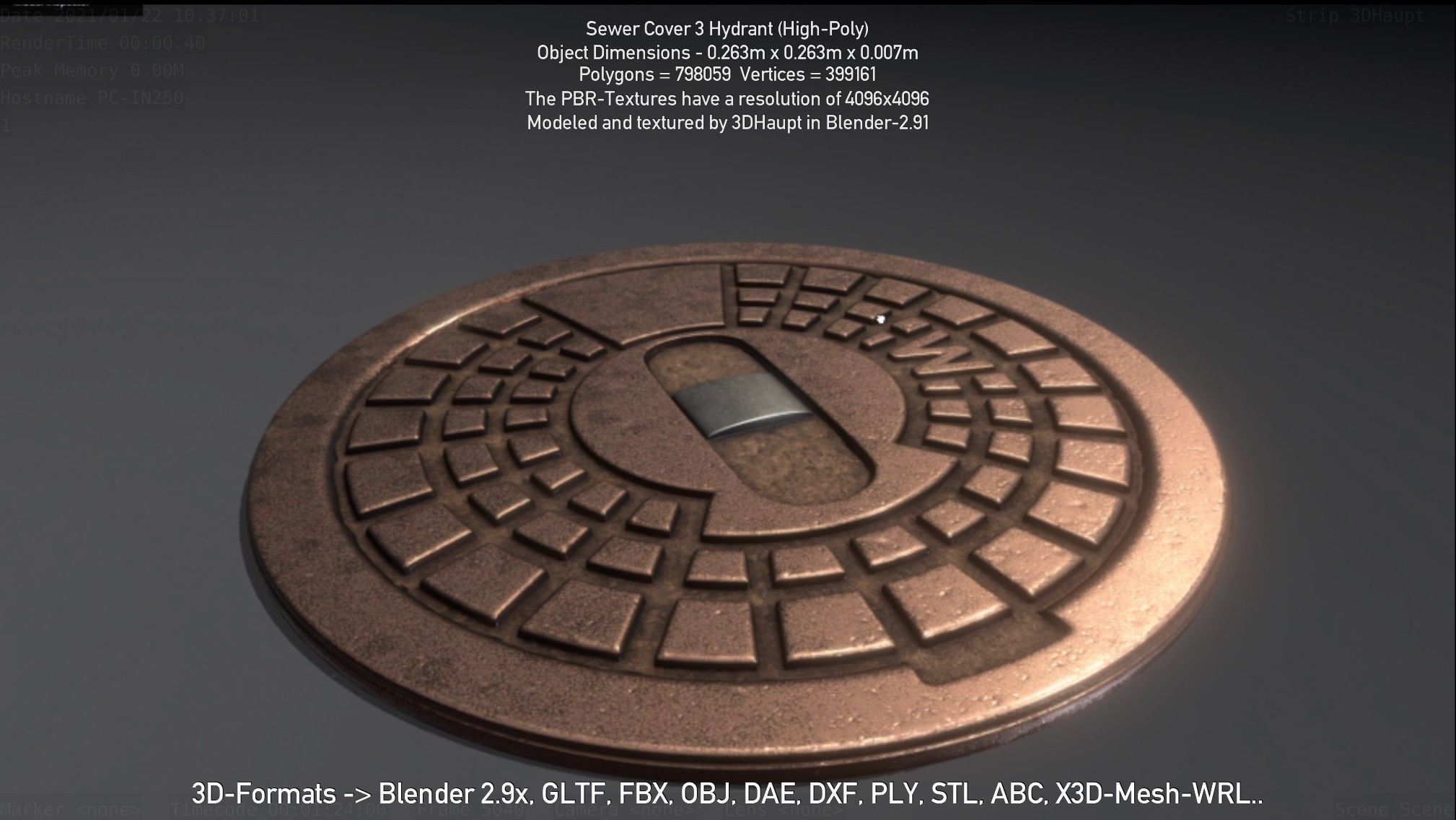 Sewer Cover 3 Hydrant High-Poly 3D model_50