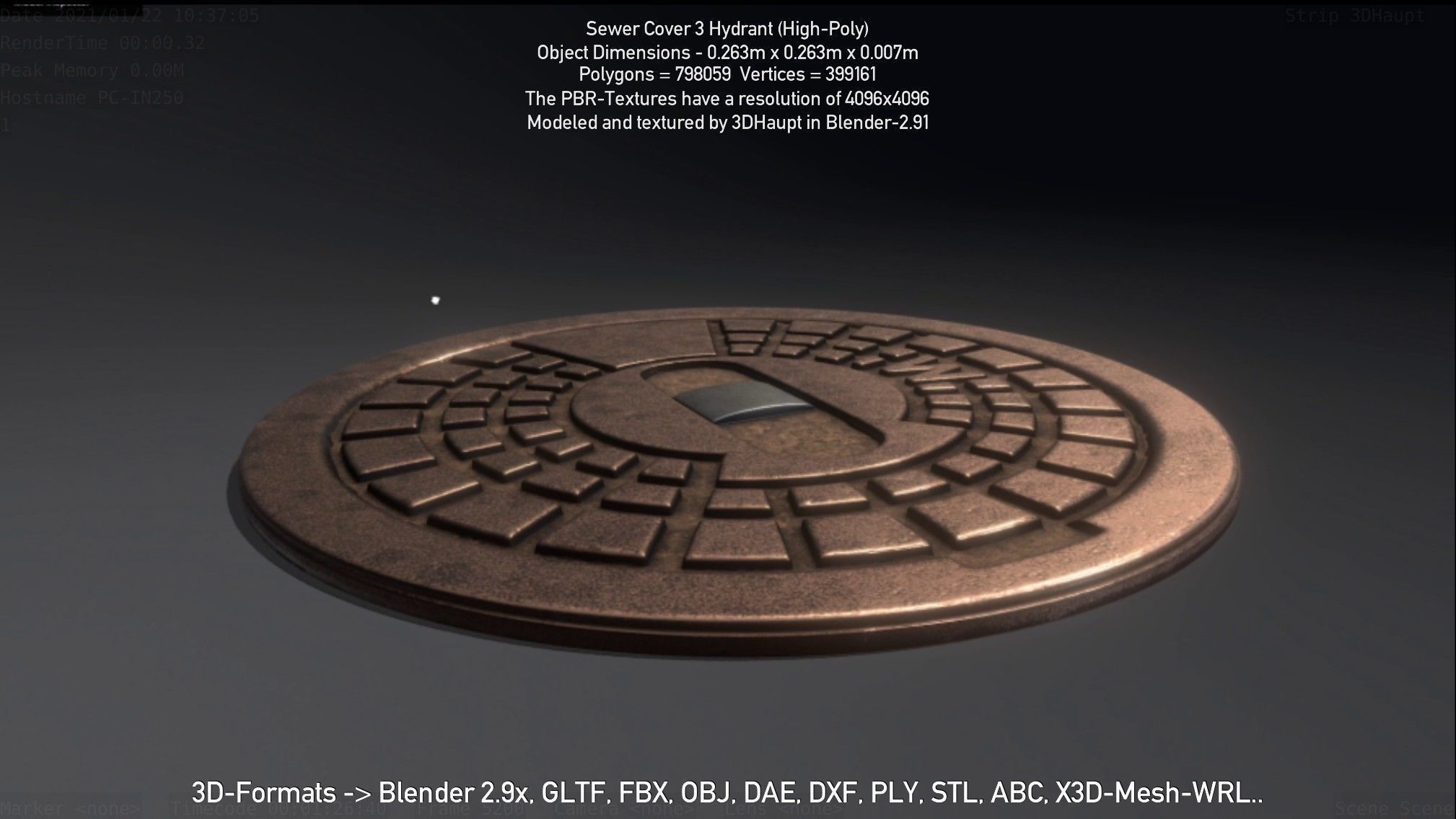 Sewer Cover 3 Hydrant High-Poly 3D model_90