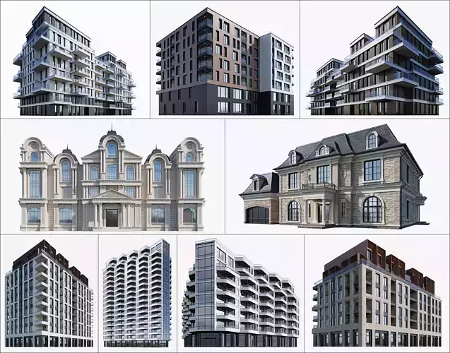 Residential and commercial buildings set-2 3D Model Collection