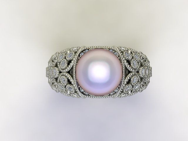 10036 ring with pearl and diamonds 3D print model_3