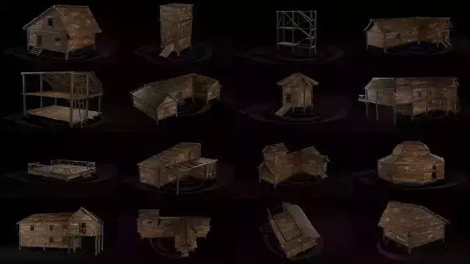 AAA Wooden Enterable Medieval Primal Hut Collection 02 R 