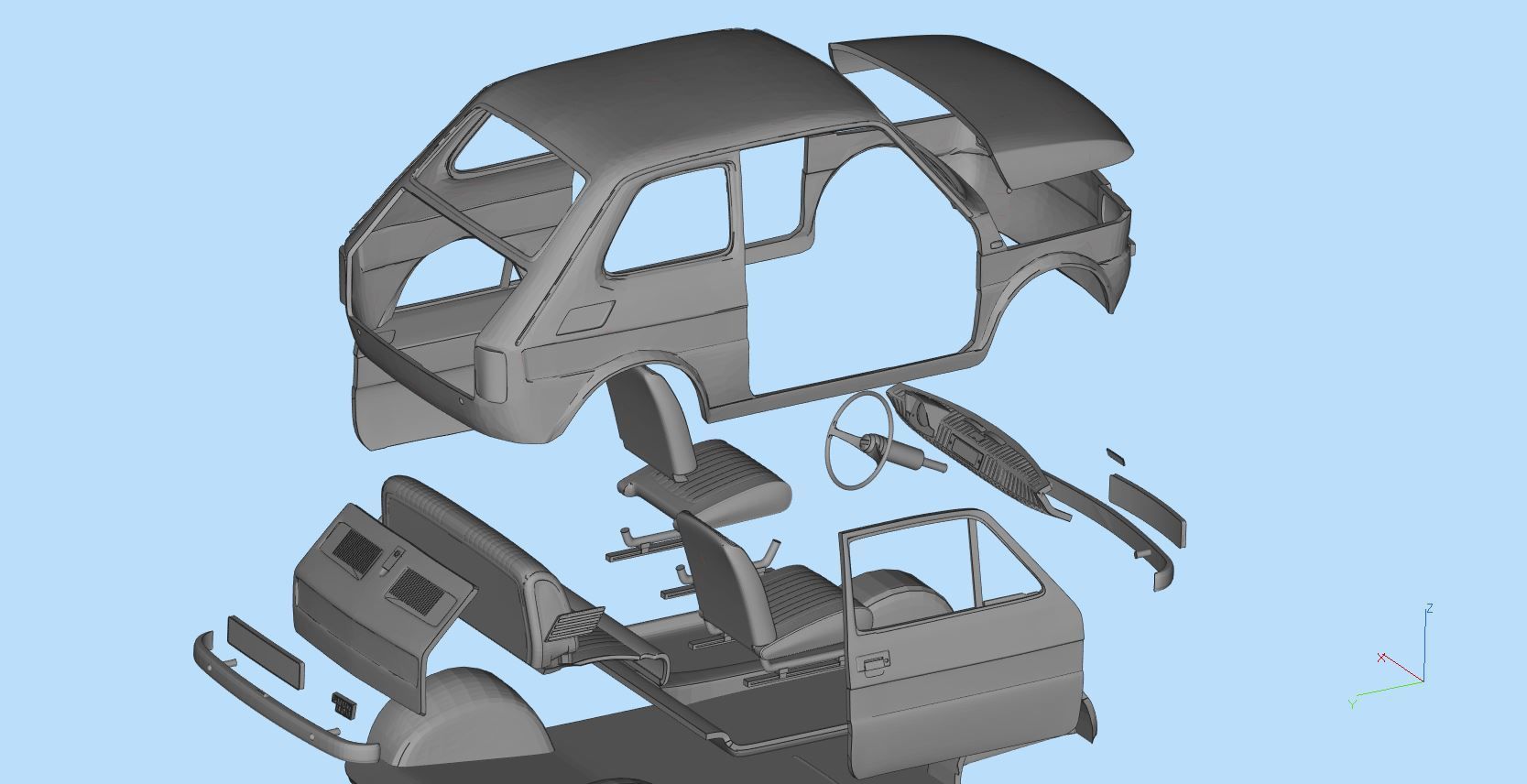 Fiat 126p  stl printable wheelbase 278mm model 3d 3D print model_6