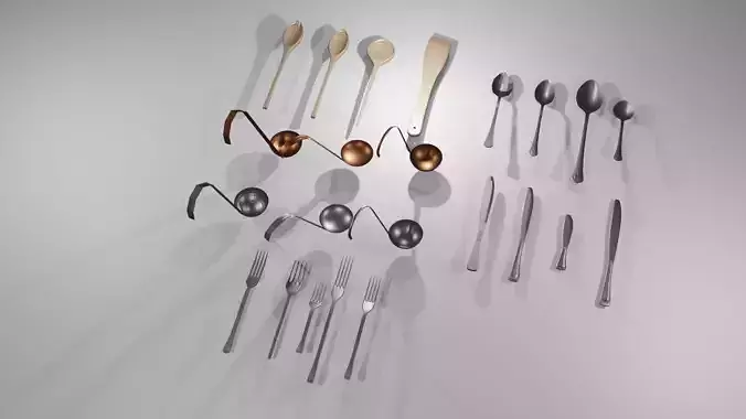 Low poly utensils two silver forks Free low-poly 3D model