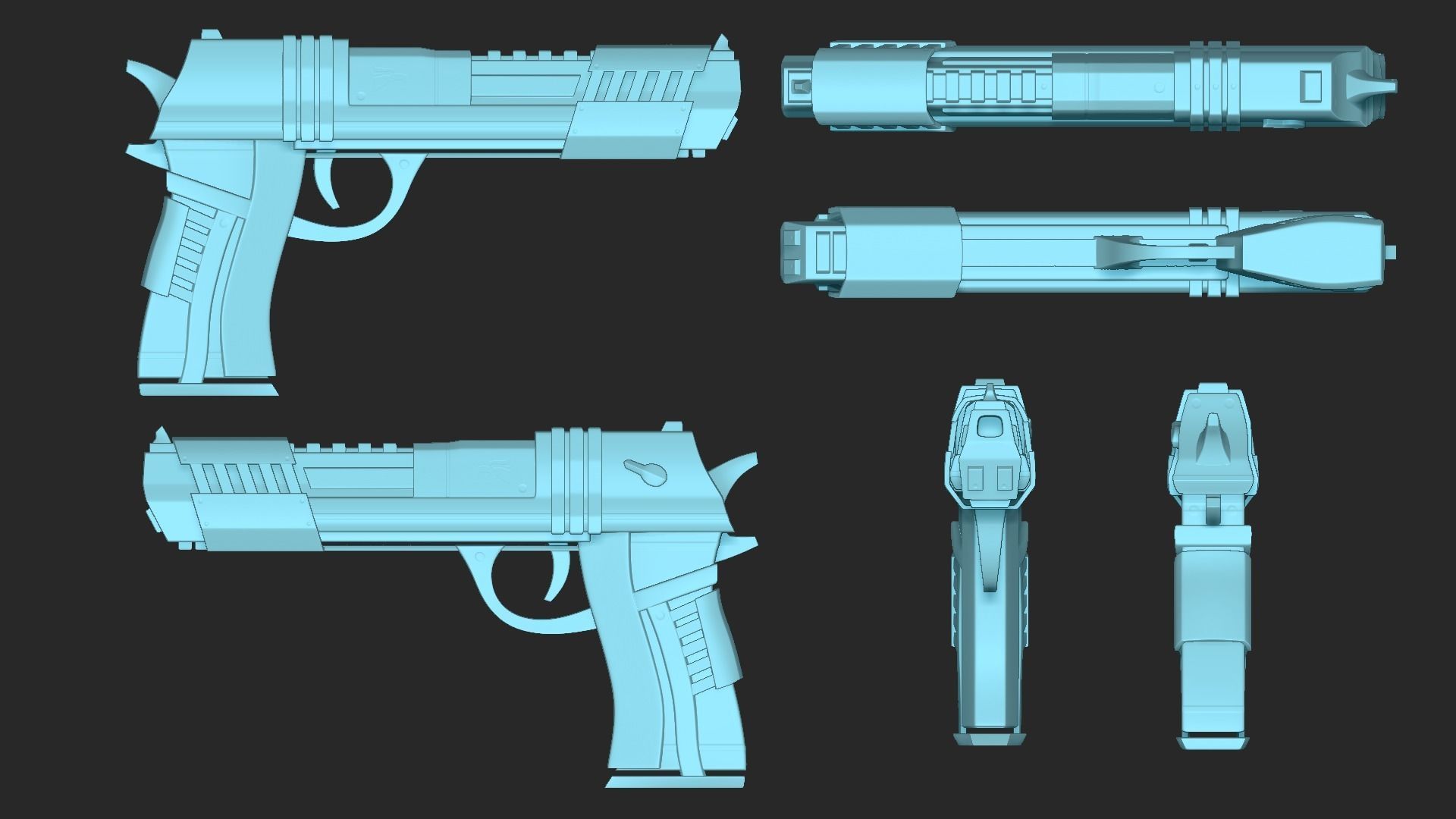 Sci-Fi Desert Eagle - Golden Luxury Gun Low-poly 3D model_7