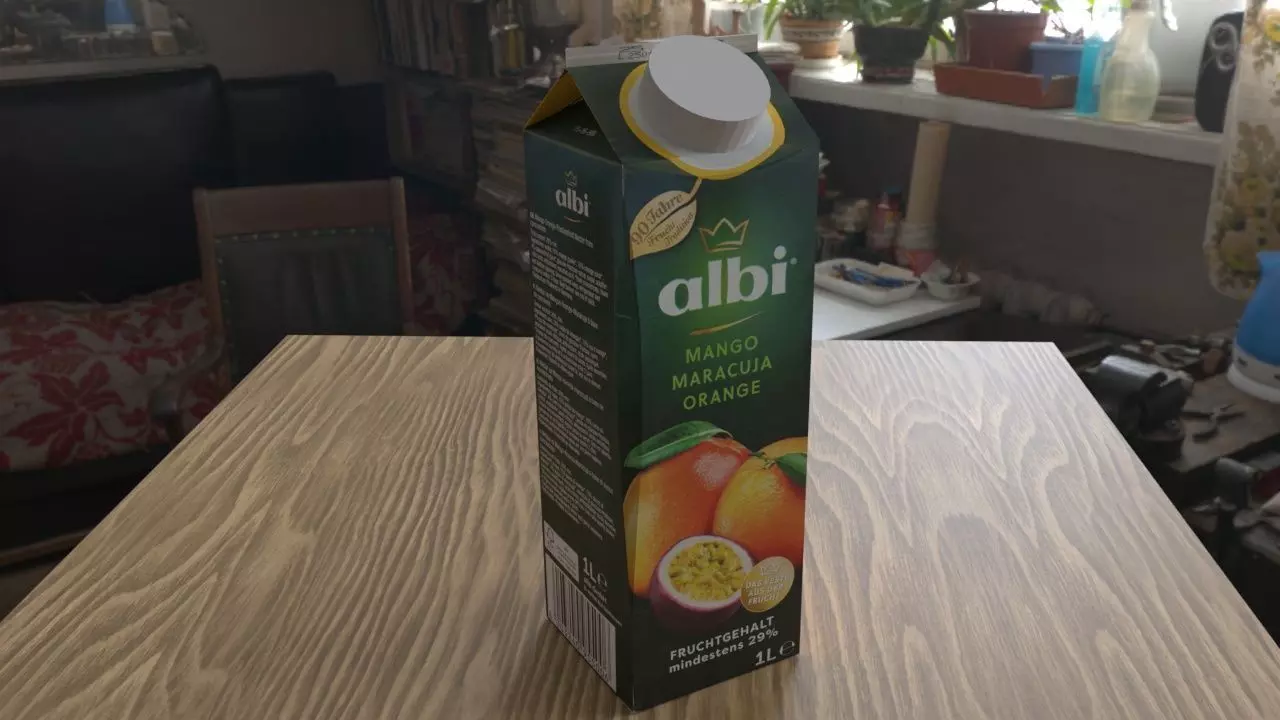 Mango juice in a tetrapak Free low-poly 3D model