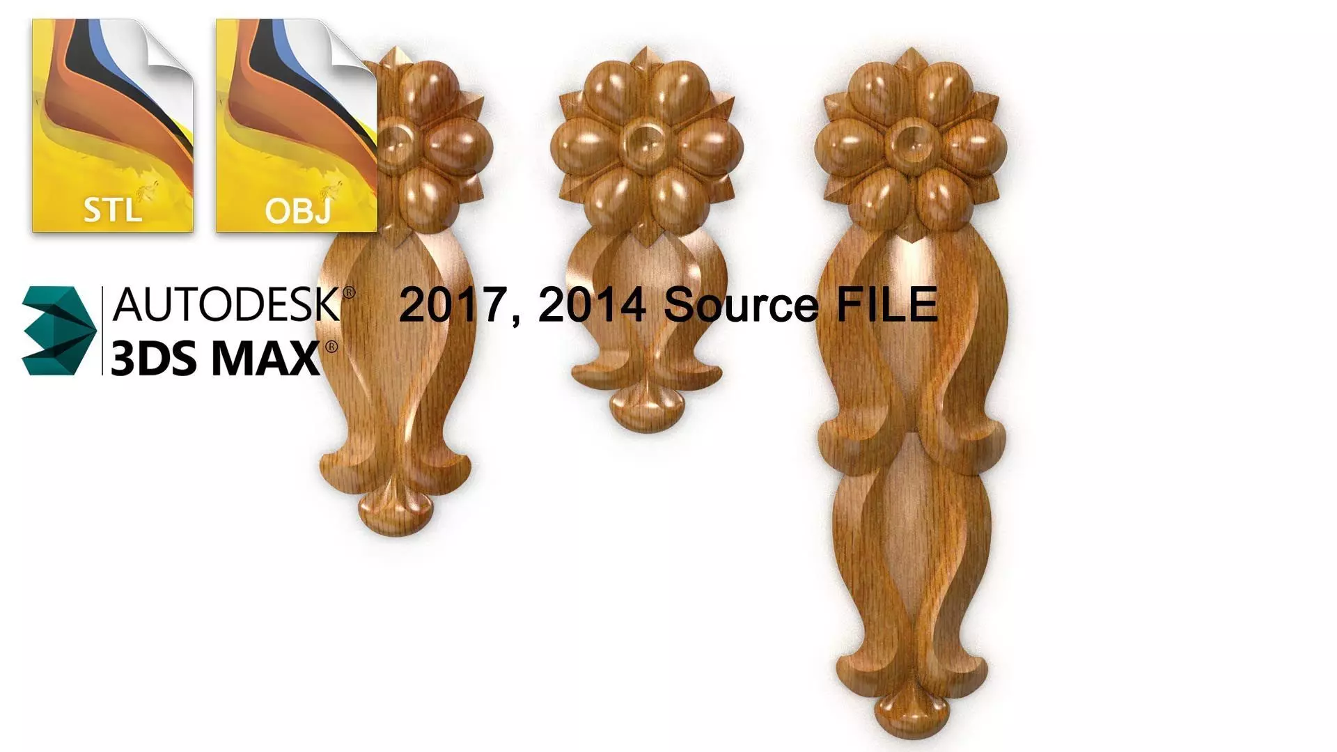 Carved decor vertical 001 source 3dsmax file 3D model