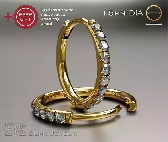 classic  delicate hoop earrings with gem stones 3D print model