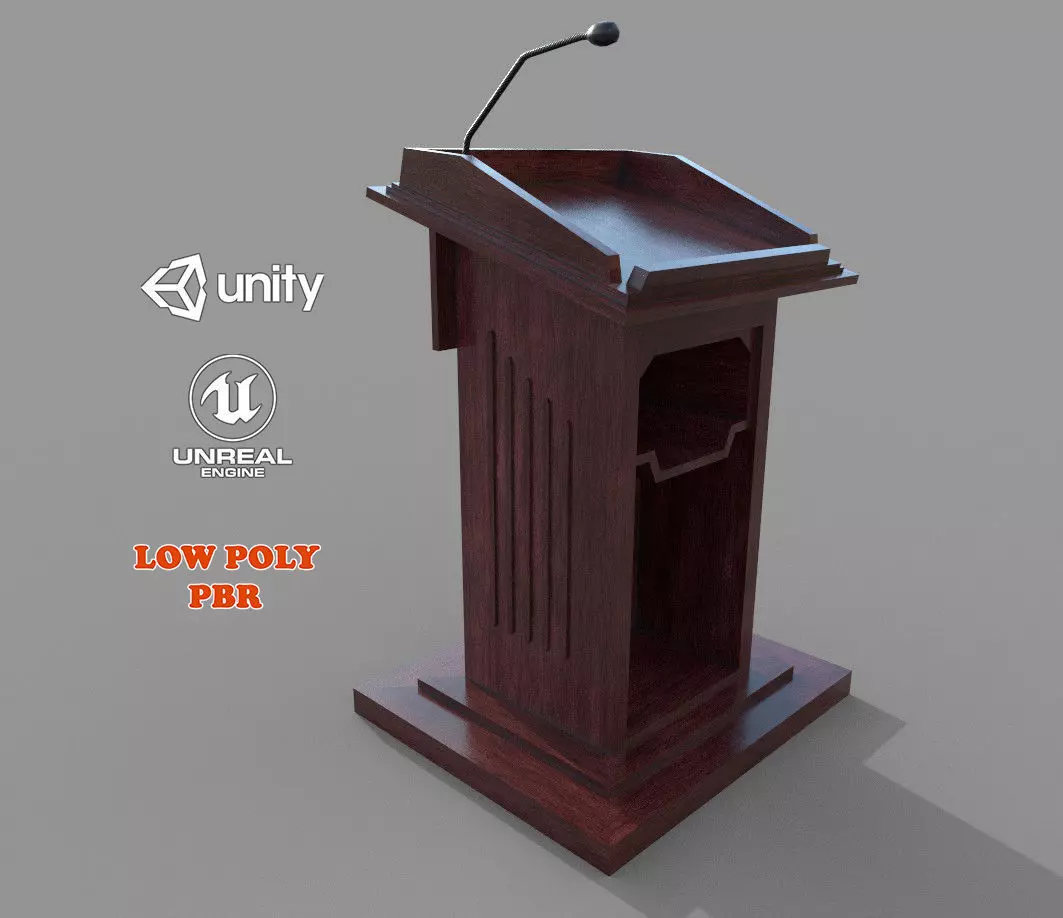 Wooden Podium2 PBR Low-poly 3D model_0
