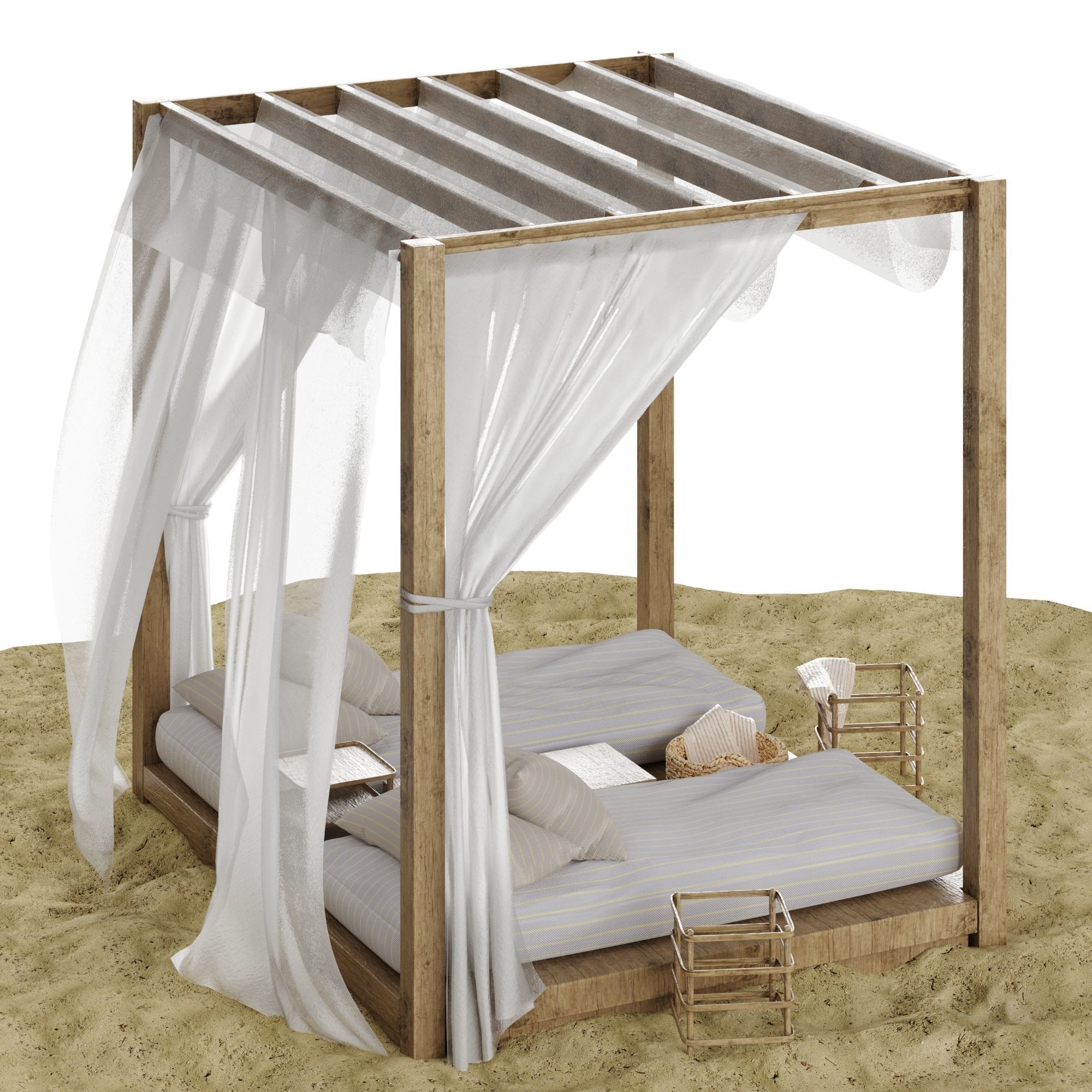 Beach lounge outdoor set 3 3D model_4