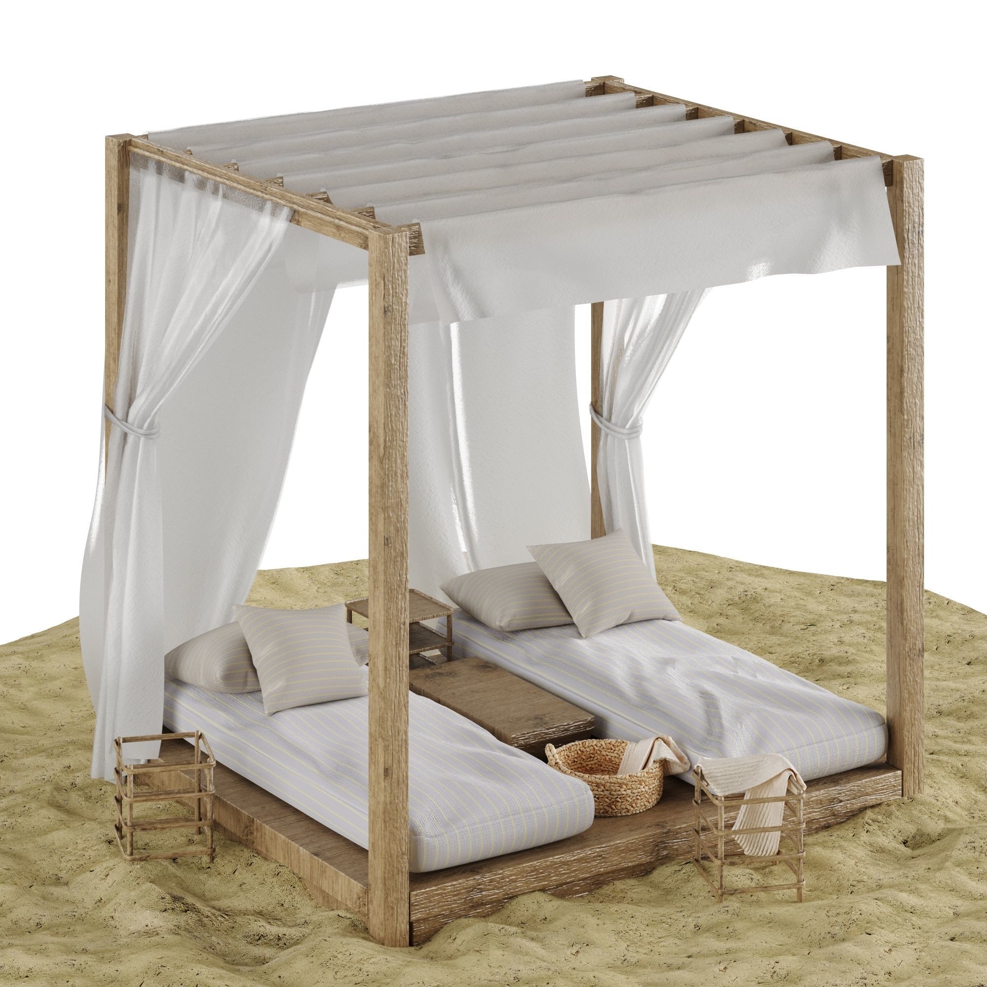 Beach lounge outdoor set 3 3D model_2