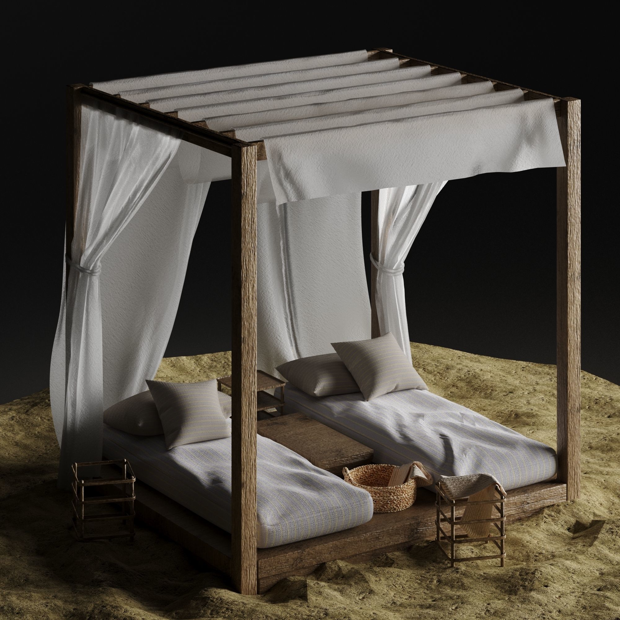 Beach lounge outdoor set 3 3D model_16